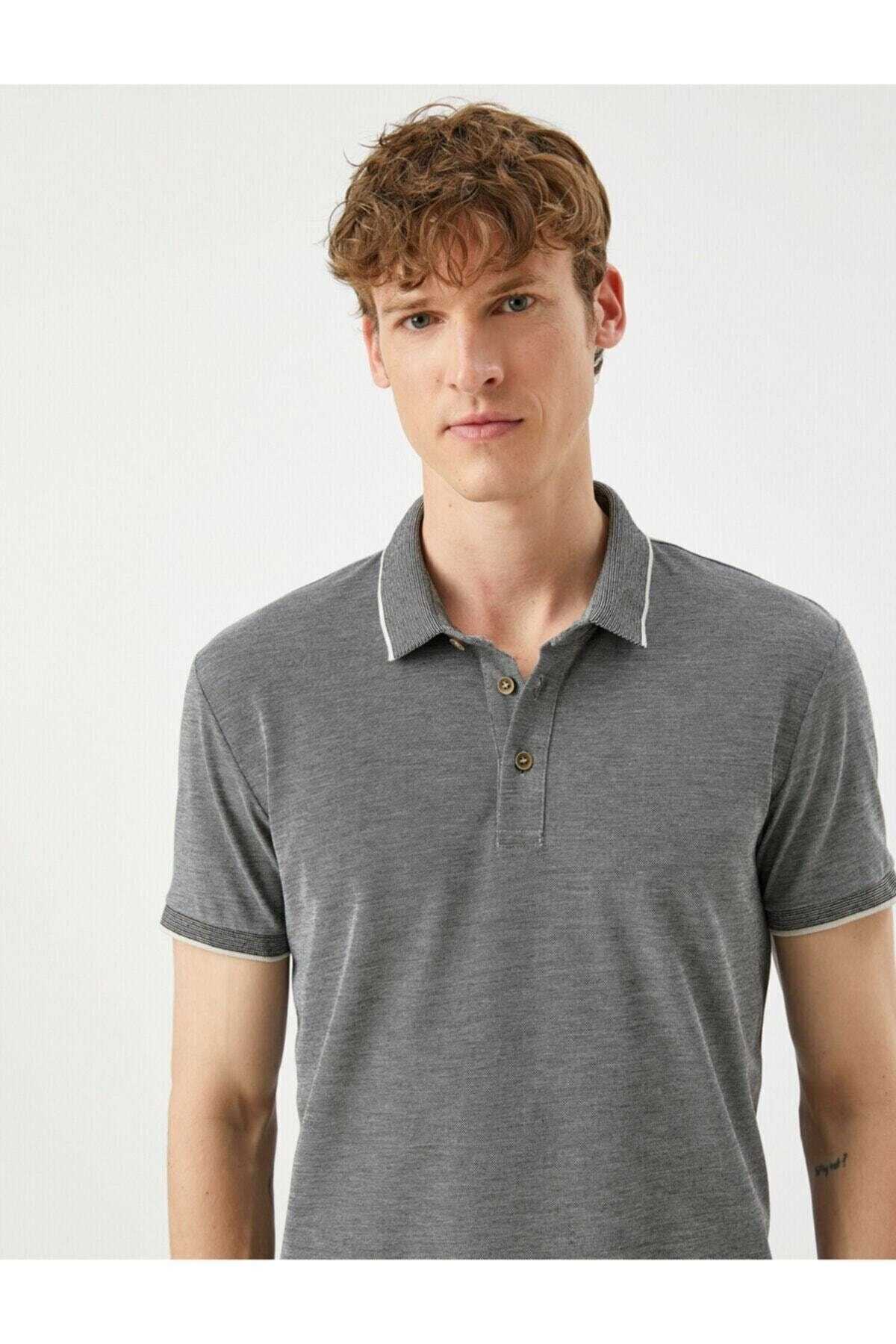 تیشرت نخی آستین کوتاه یقه چوگان سبز مردانه