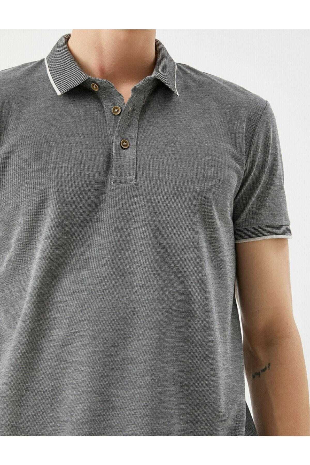 تیشرت نخی آستین کوتاه یقه چوگان سبز مردانه