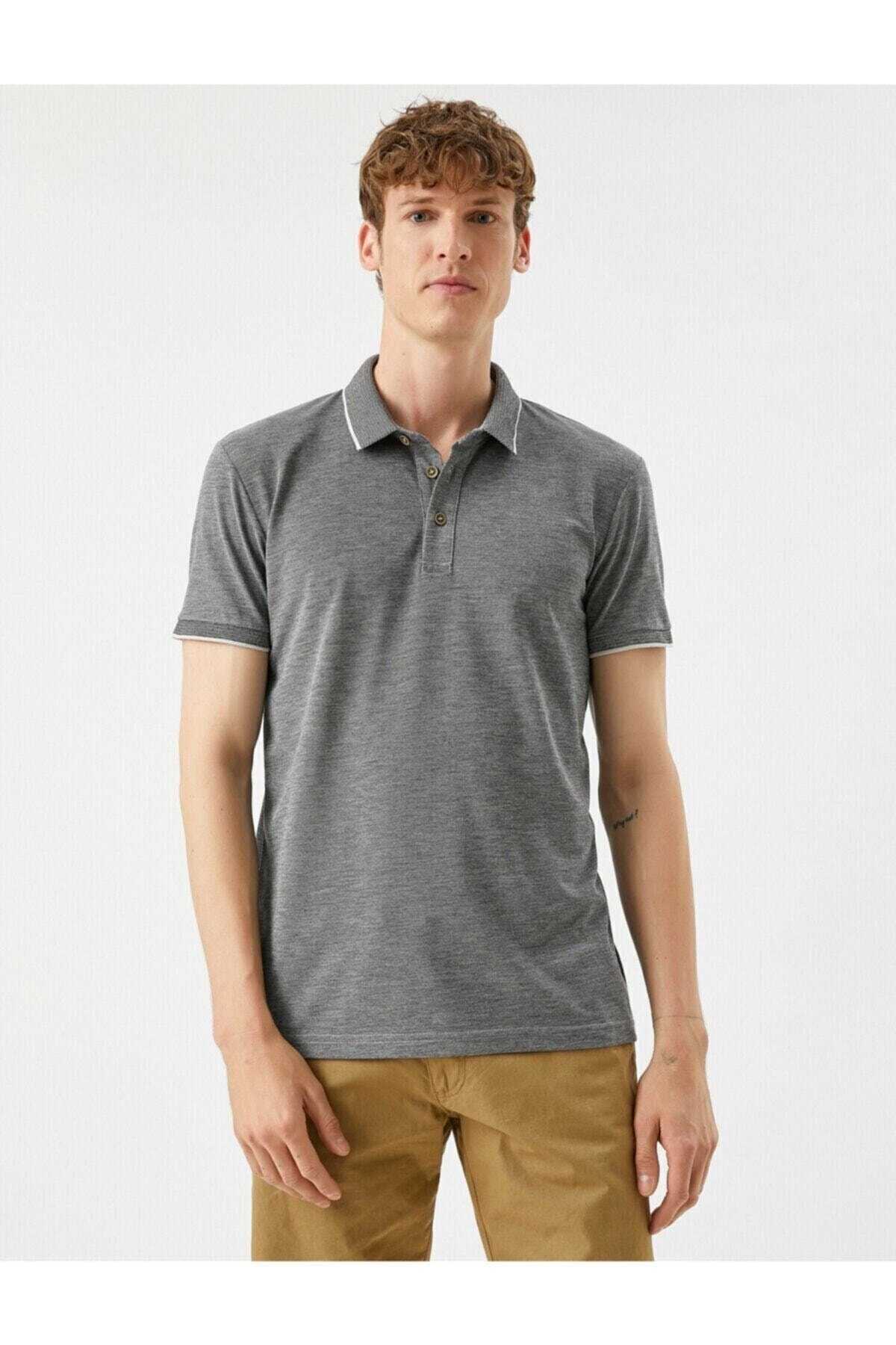 تیشرت نخی آستین کوتاه یقه چوگان سبز مردانه