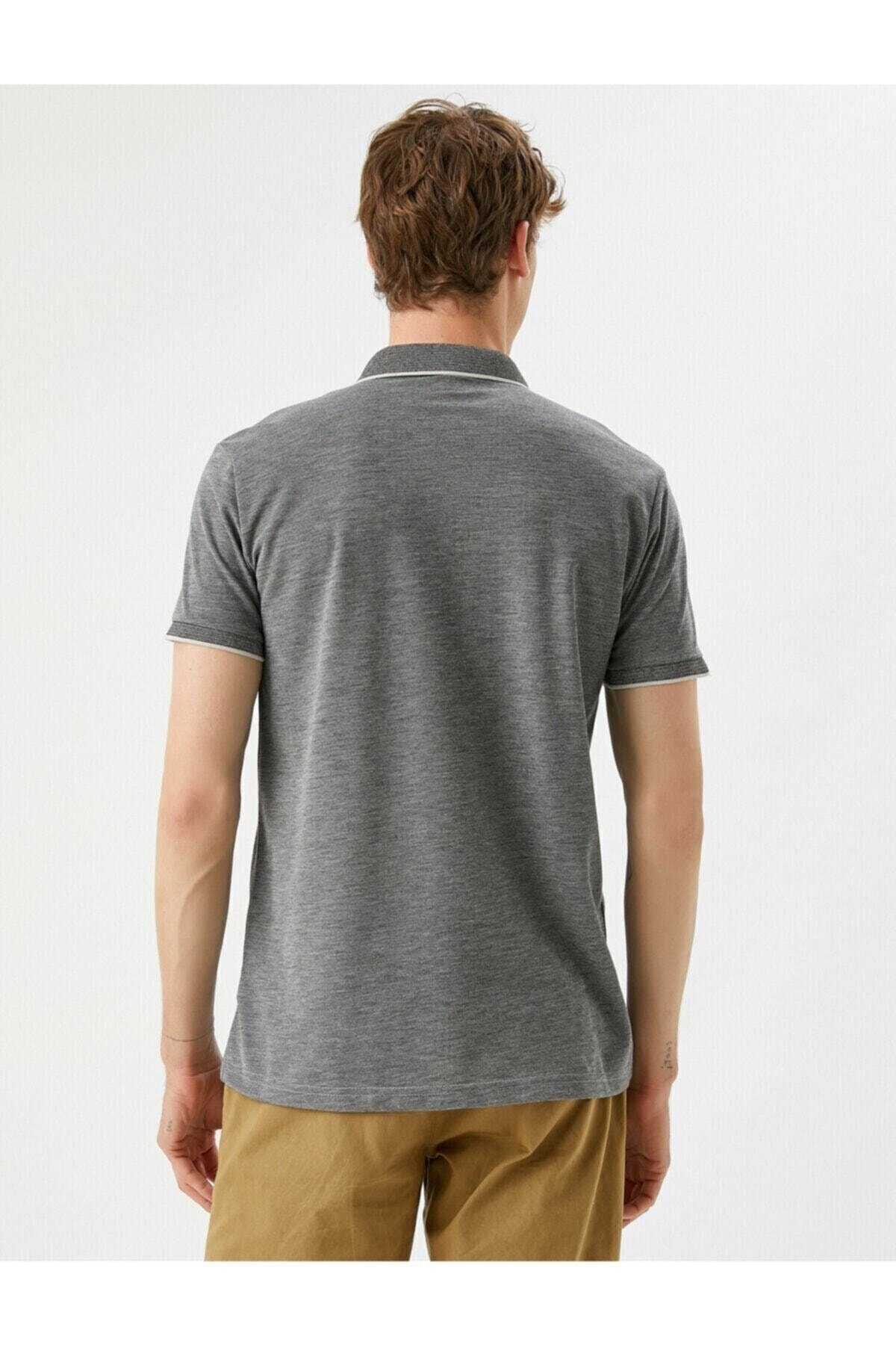 تیشرت نخی آستین کوتاه یقه چوگان سبز مردانه