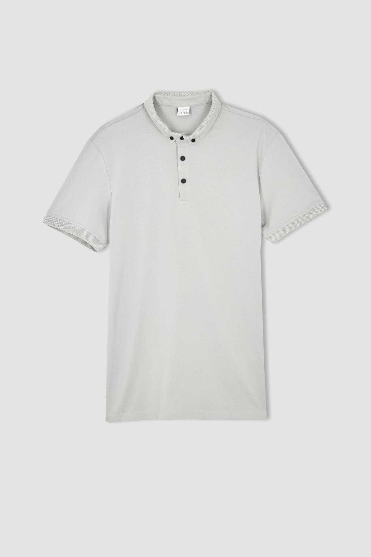 تیشرت نخی آستین کوتاه با یقه پولو باریک