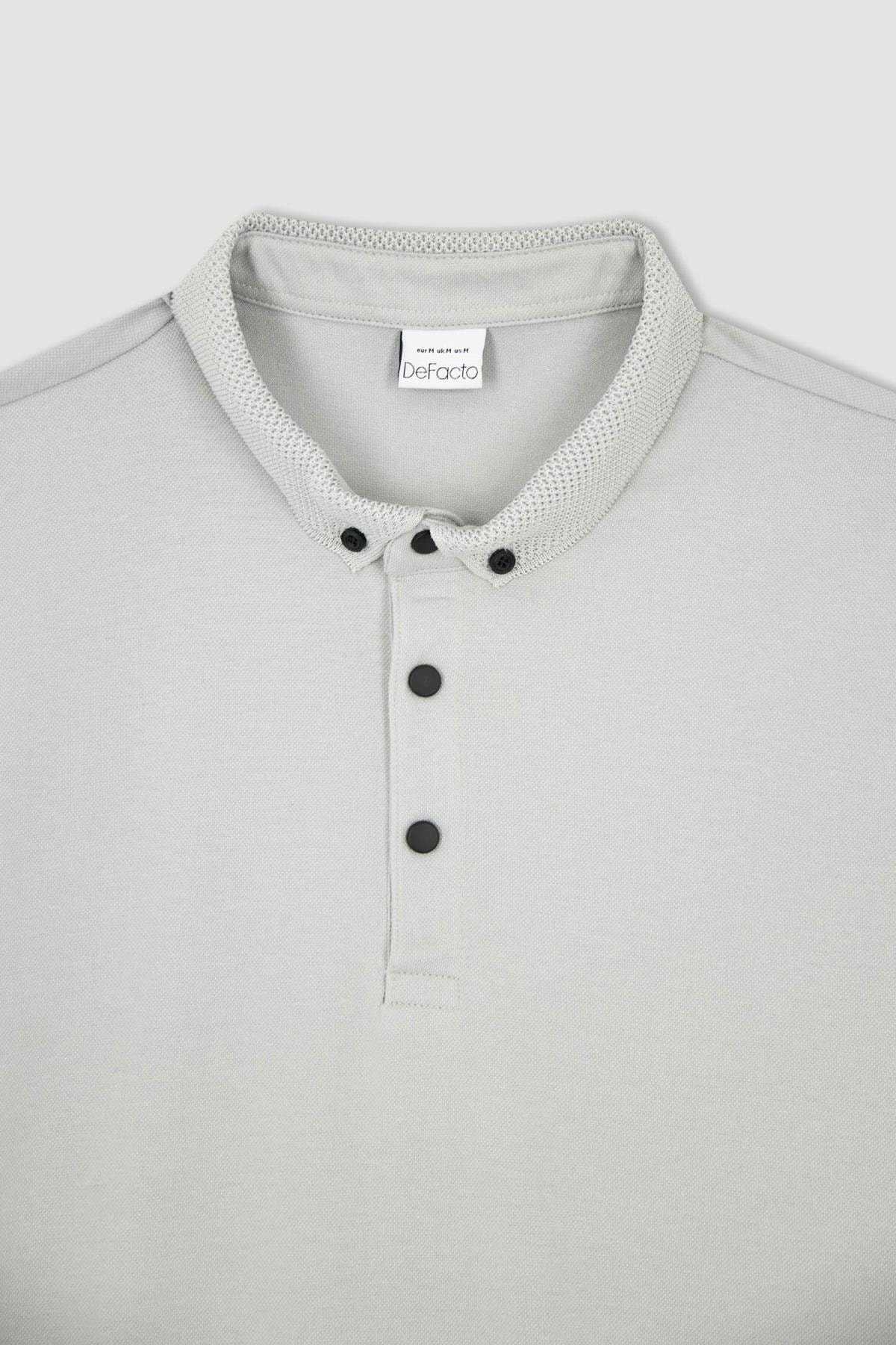 تیشرت نخی آستین کوتاه با یقه پولو باریک