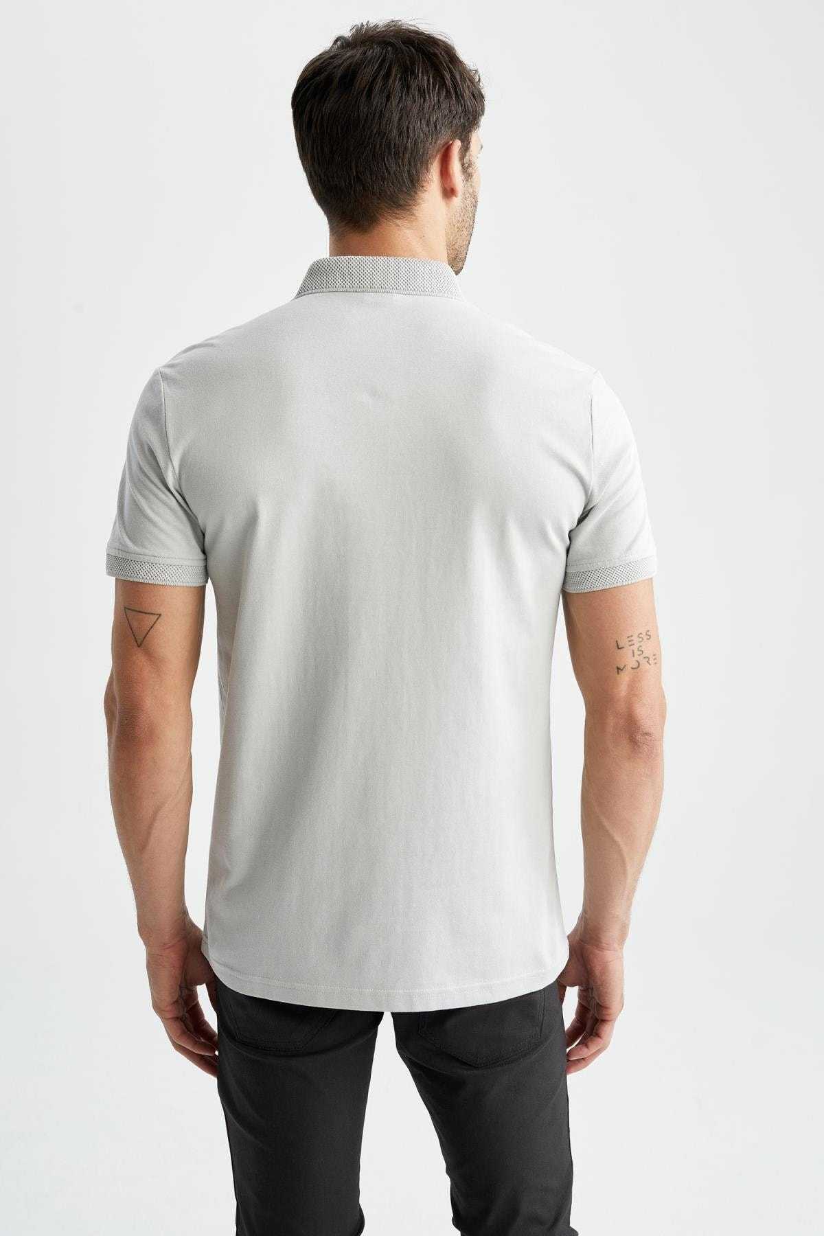 تیشرت نخی آستین کوتاه با یقه پولو باریک