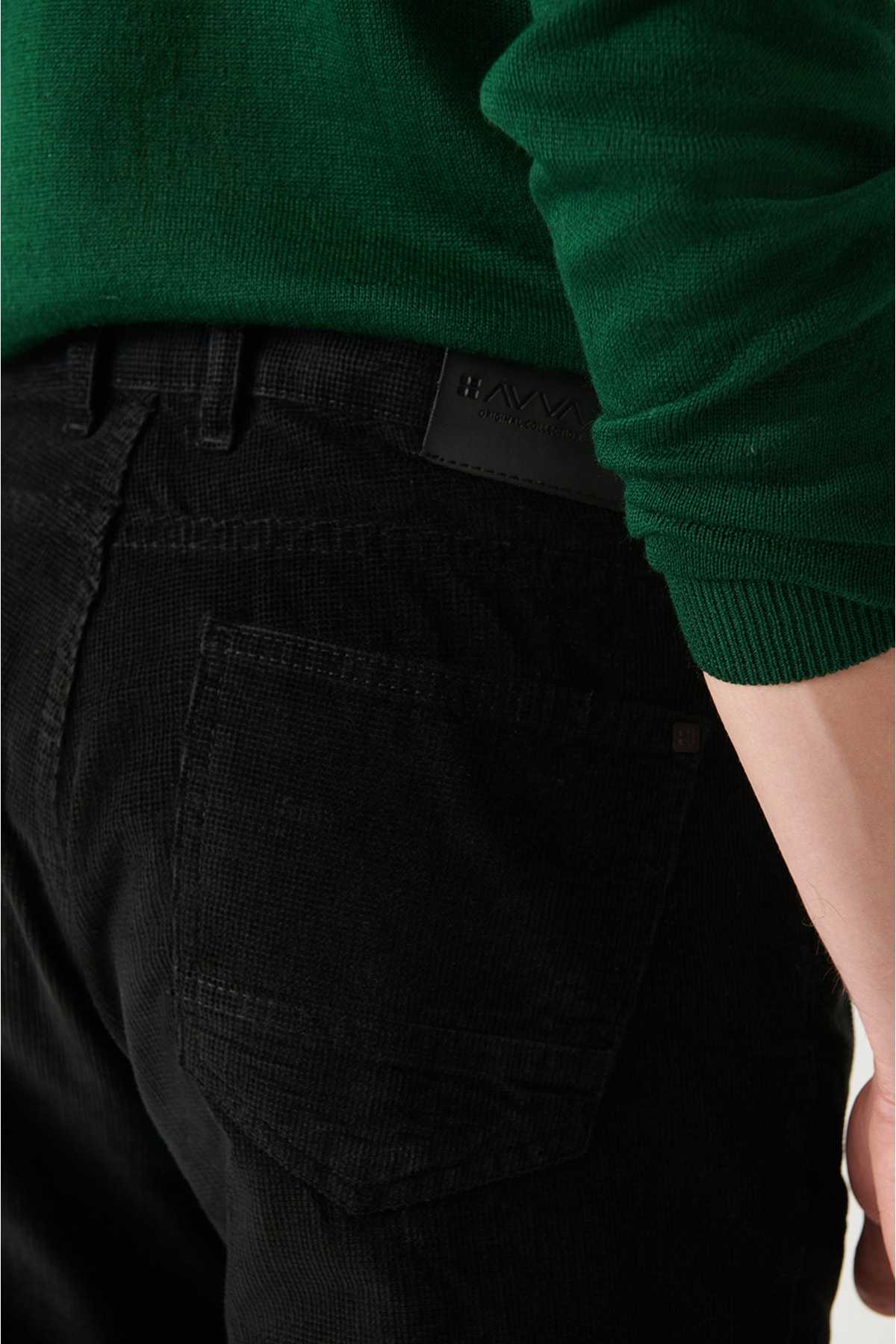 شلوار مخملی لایکرای 5 جیبی باریک مردانه آبی ناوی دابی A22y3044