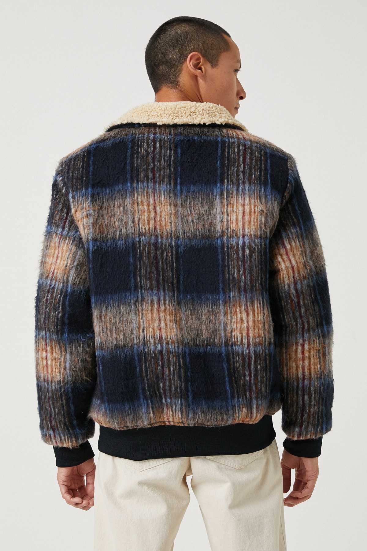 کاپشن چهارخانه آبی سرمه ای مردانه