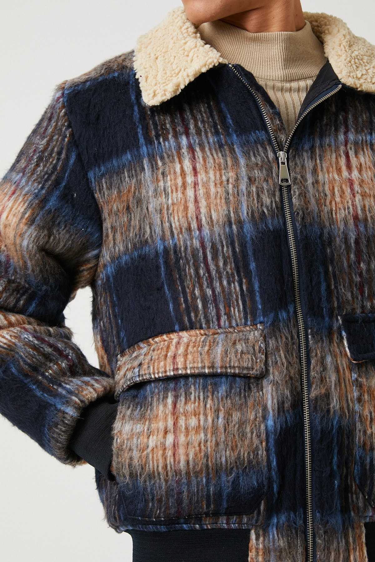 کاپشن چهارخانه آبی سرمه ای مردانه