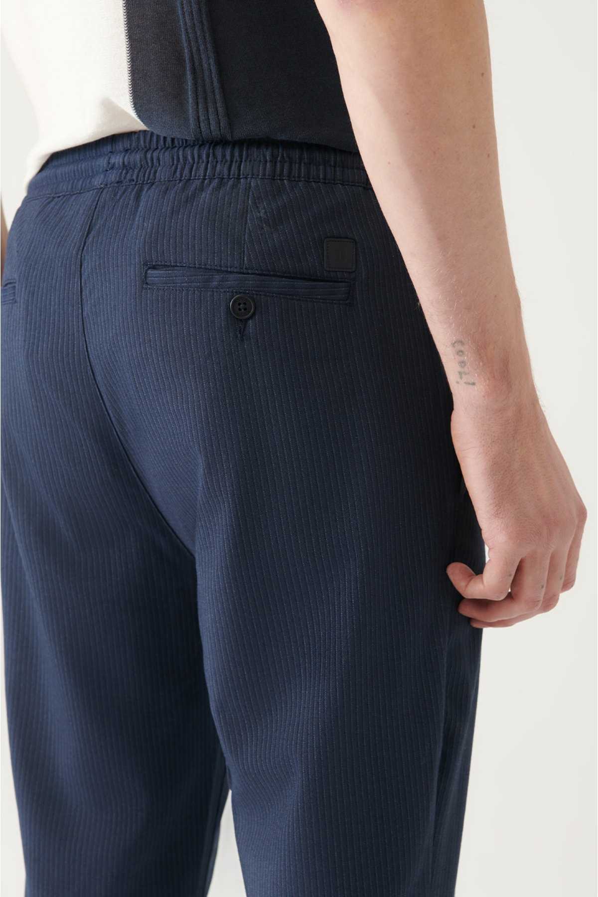 شلوار لایکرای راه راه بنددار مردانه آنتراسیت الاستیک با برش راحت و راحت A31y30