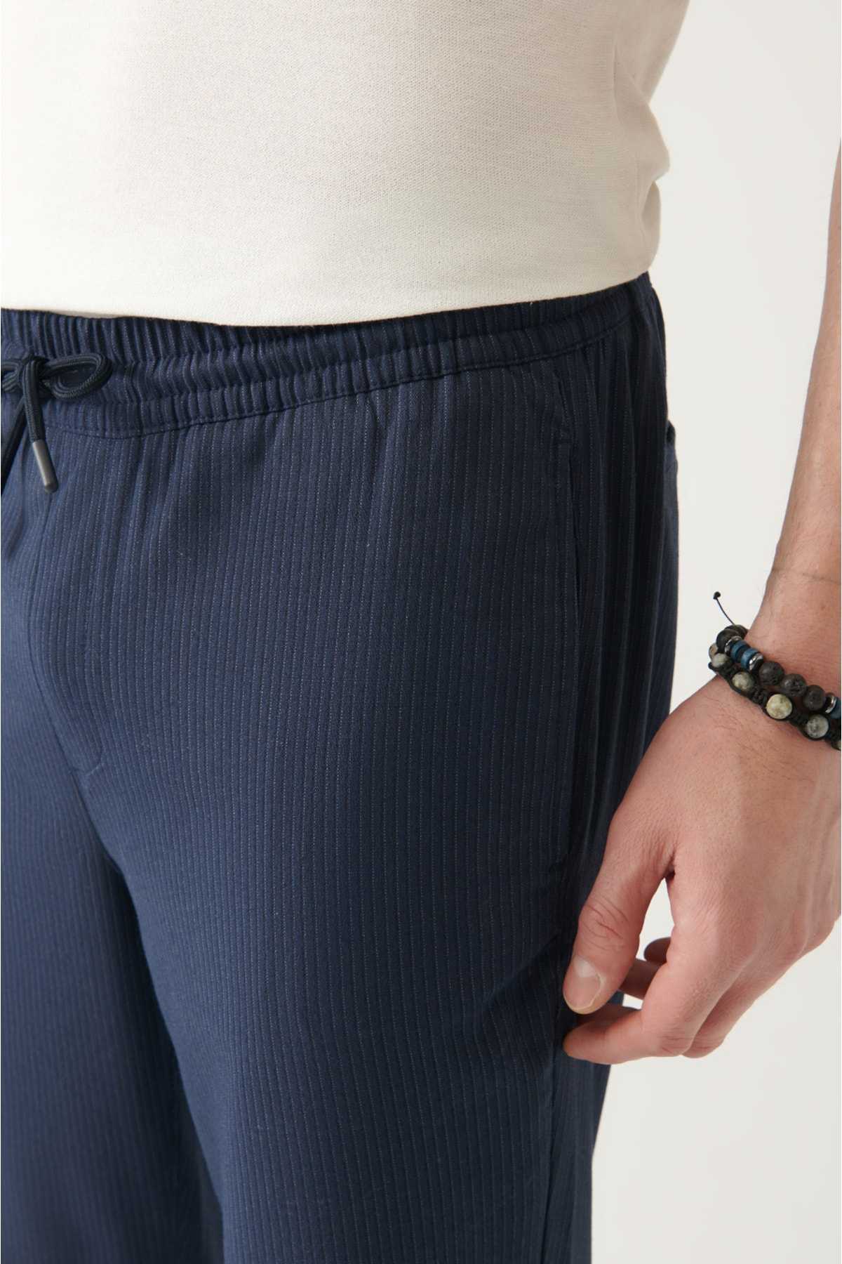 شلوار لایکرای راه راه بنددار مردانه آنتراسیت الاستیک با برش راحت و راحت A31y30