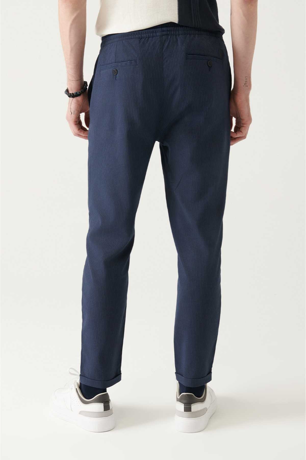 شلوار لایکرای راه راه بنددار مردانه آنتراسیت الاستیک با برش راحت و راحت A31y30