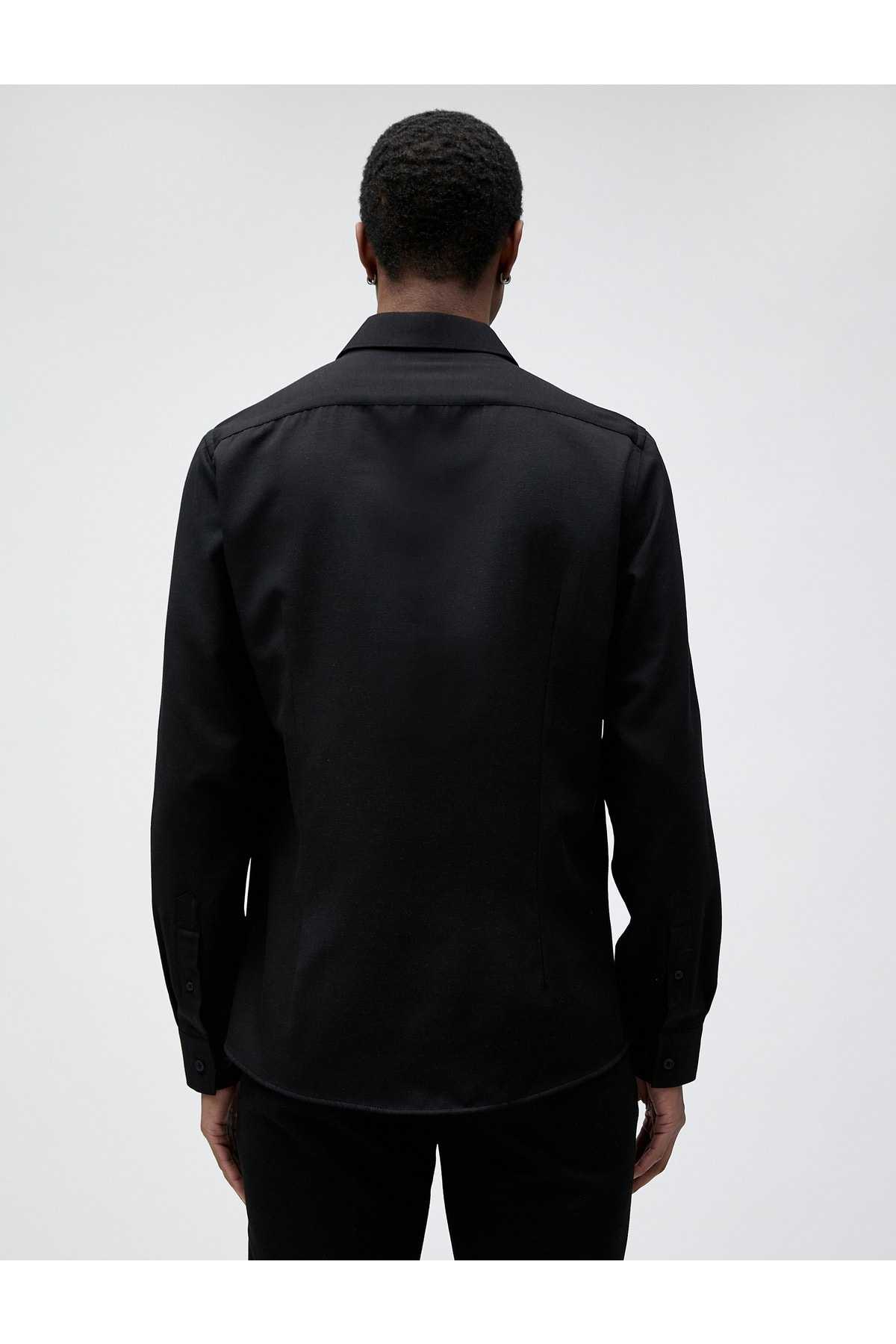 پیراهن اسپرت باریک با یقه کلاسیک آستین بلند غیر آهنی