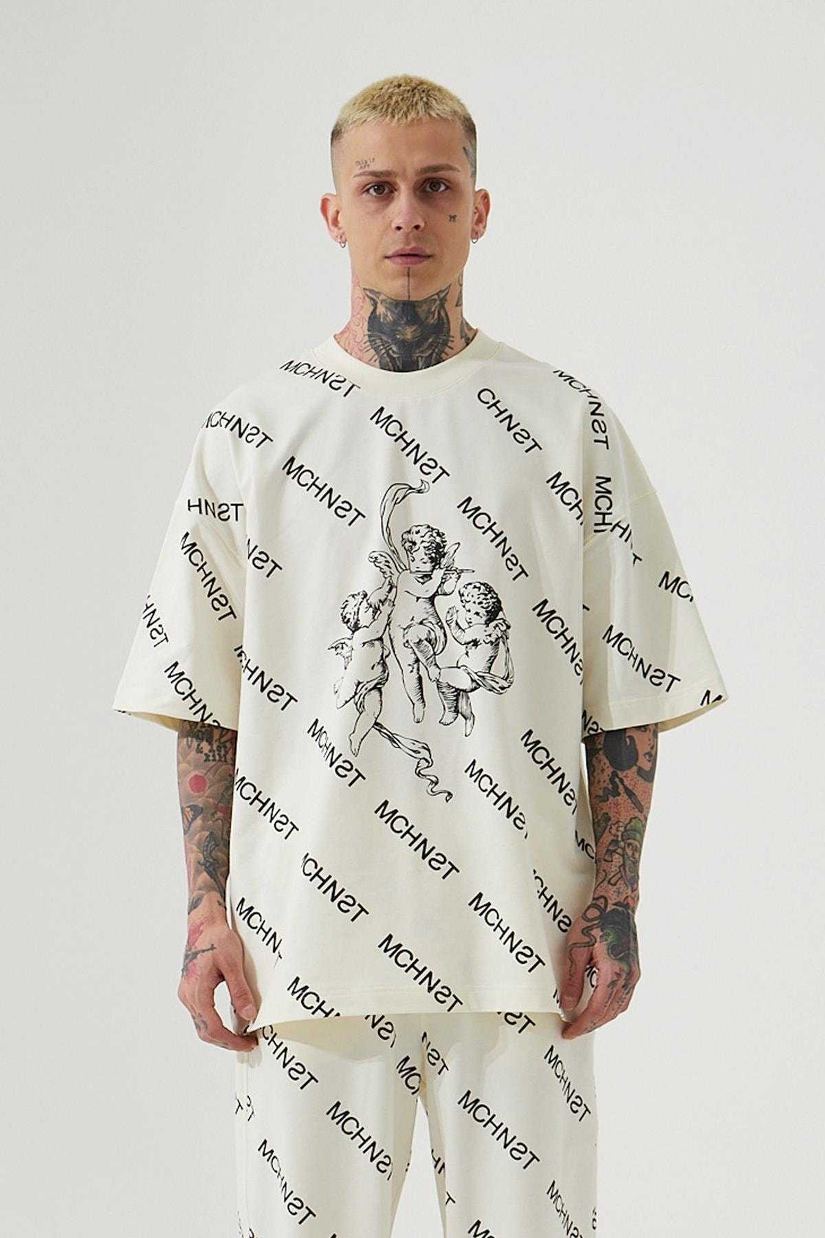 تیشرت یونیسکس Mchnst Angels Printed Grey