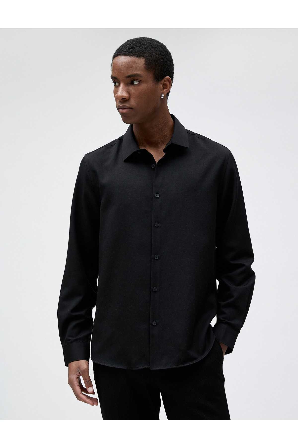 پیراهن اسپرت باریک با یقه کلاسیک آستین بلند غیر آهنی