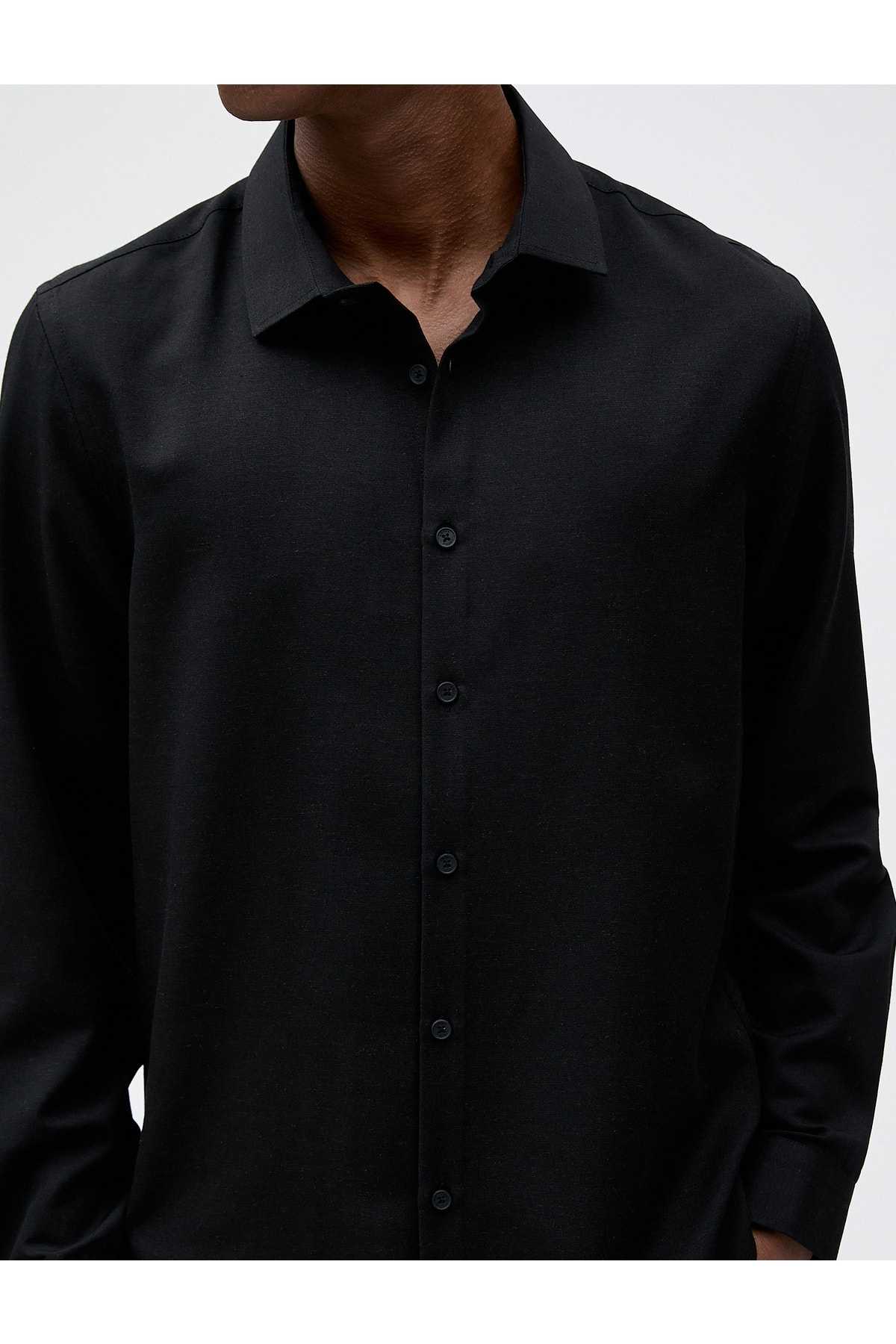 پیراهن اسپرت باریک با یقه کلاسیک آستین بلند غیر آهنی