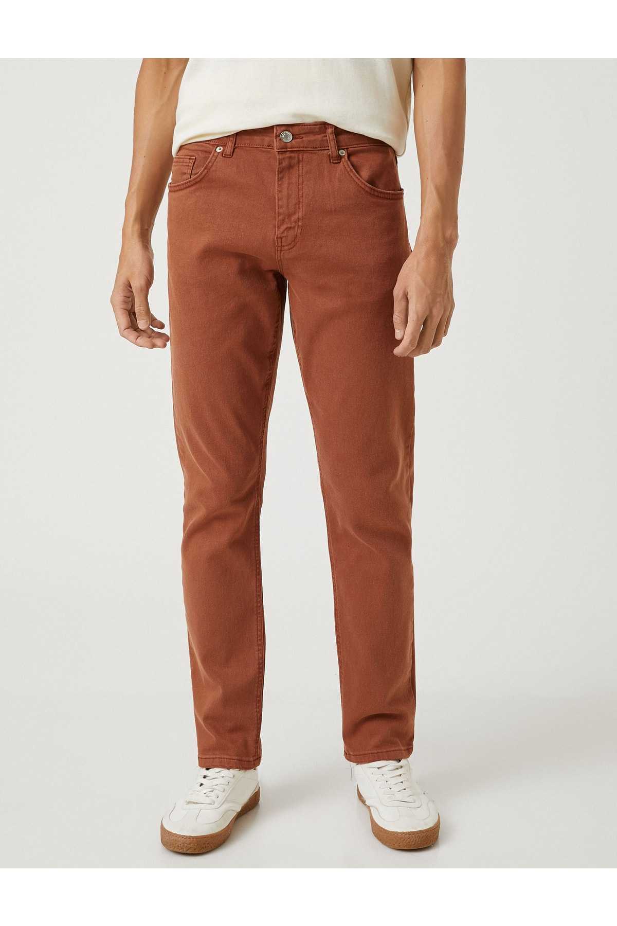 شلوار بافت پایه با جزئیات دکمه، 5 جیب