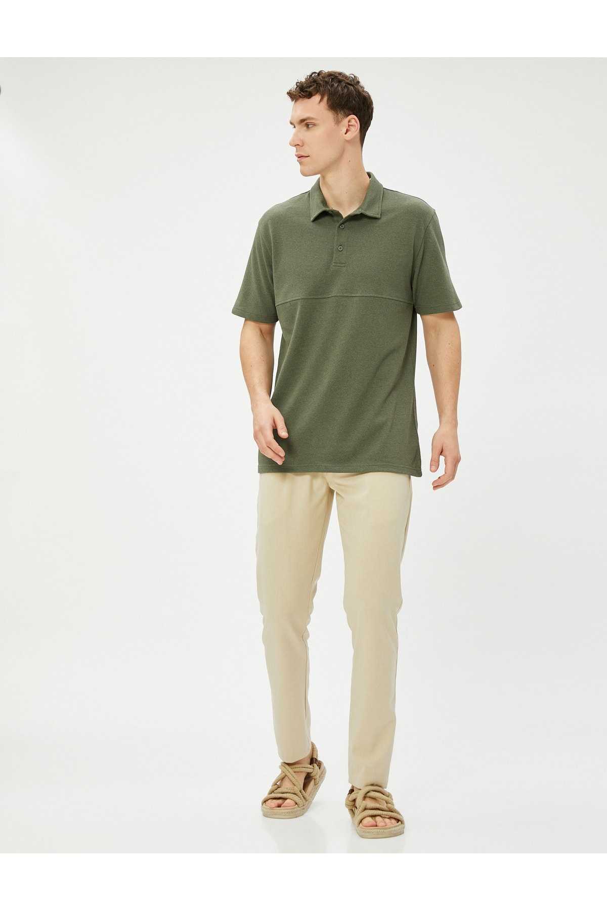 تیشرت یقه پولو مردانه آستین کوتاه با جزئیات دوخت