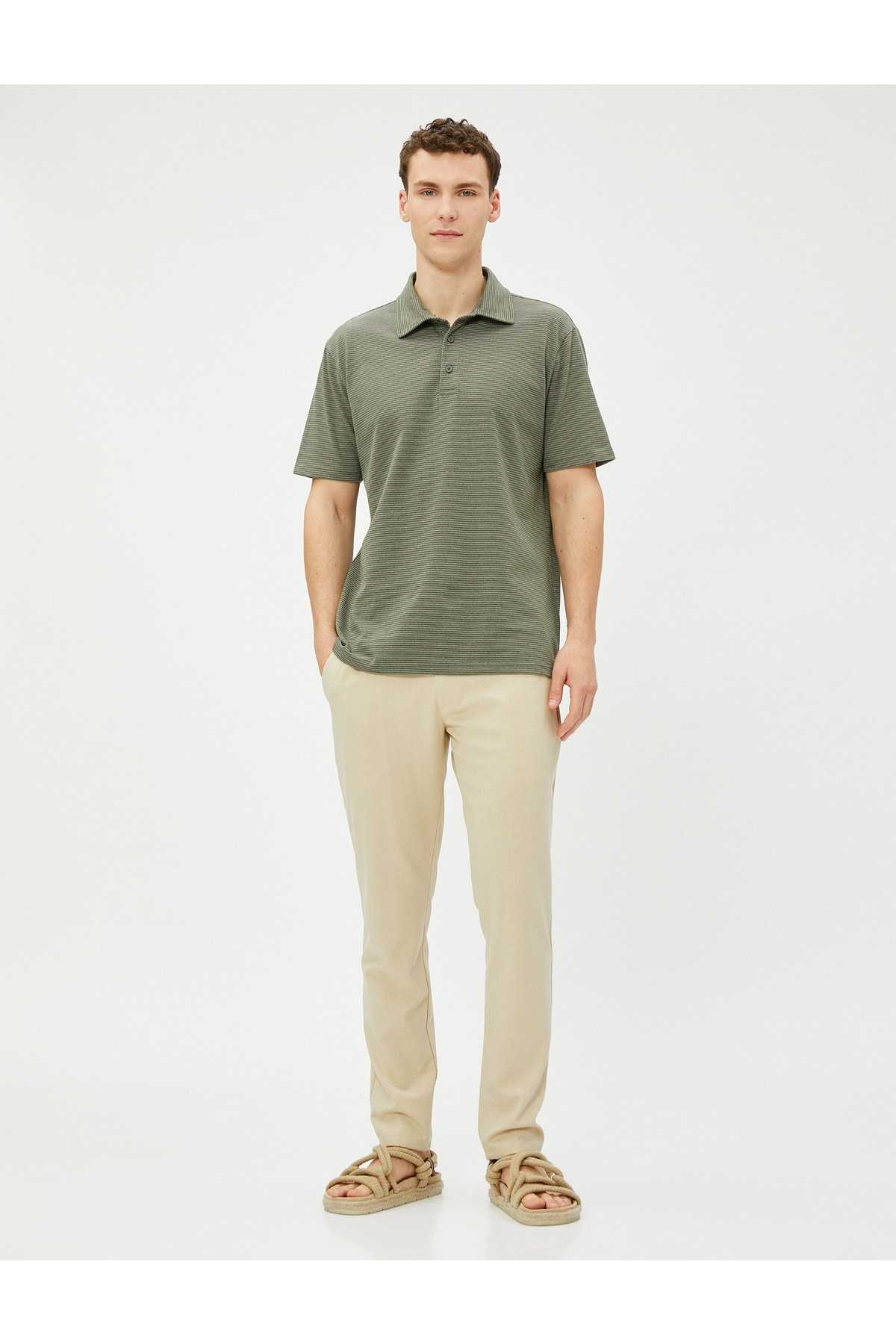 تیشرت پولو راه راه آستین کوتاه دکمه دار