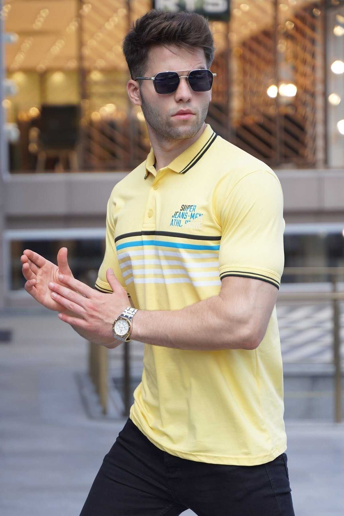 تیشرت یقه پولو راه راه خاکستری