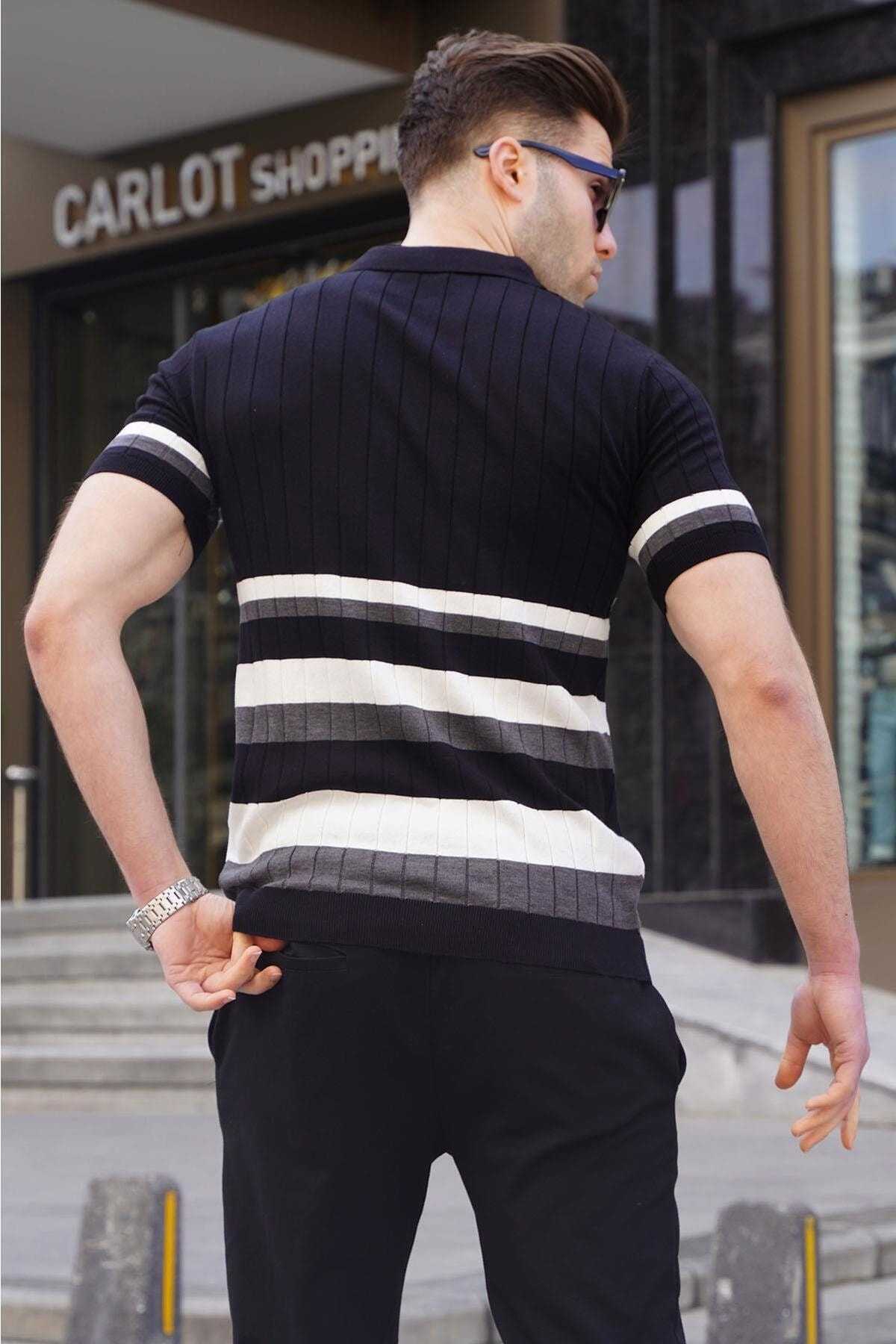 تیشرت یقه پولو آنتراسیت راه راه