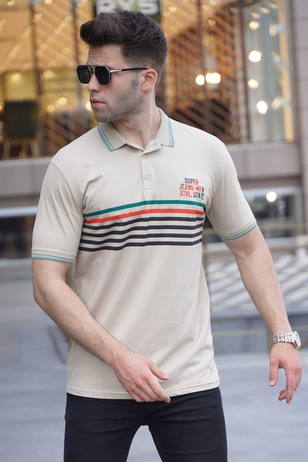 تیشرت یقه پولو راه راه خاکستری