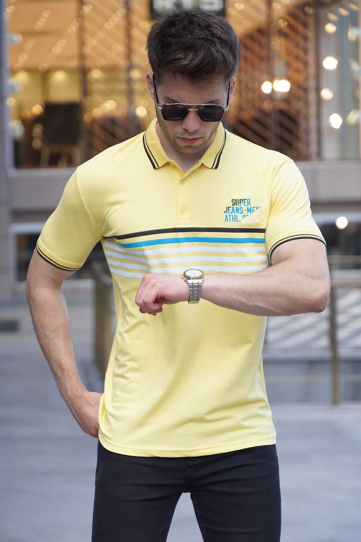 تیشرت یقه پولو راه راه خاکستری