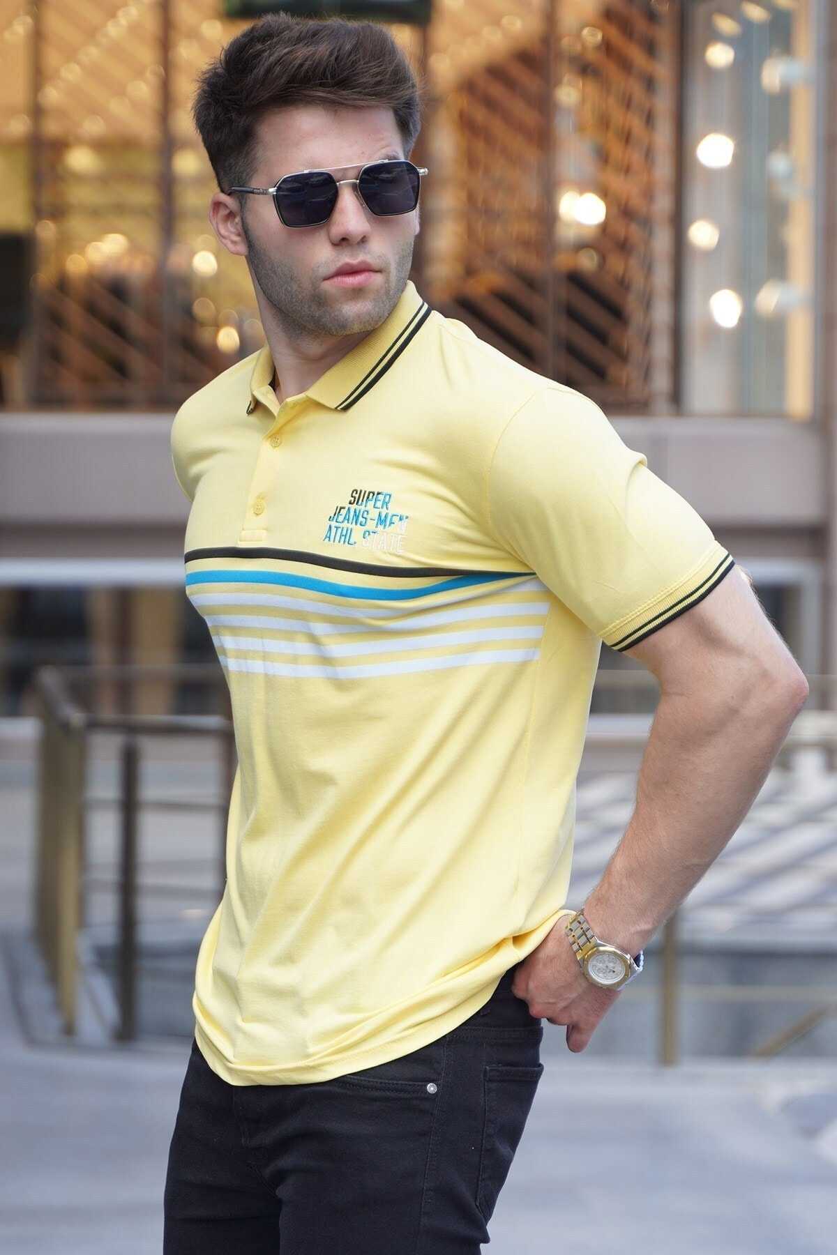 تیشرت یقه پولو راه راه خاکستری