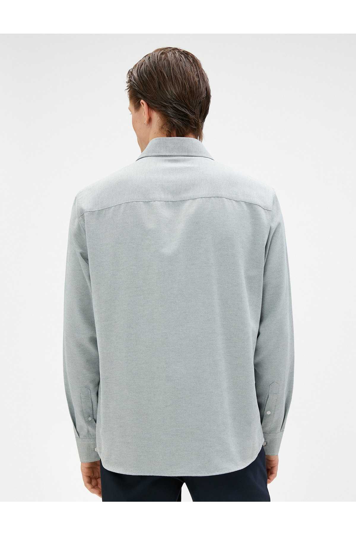 پیراهن پایه کلاسیک یقه آستین بلند دکمه دار غیر آهنی