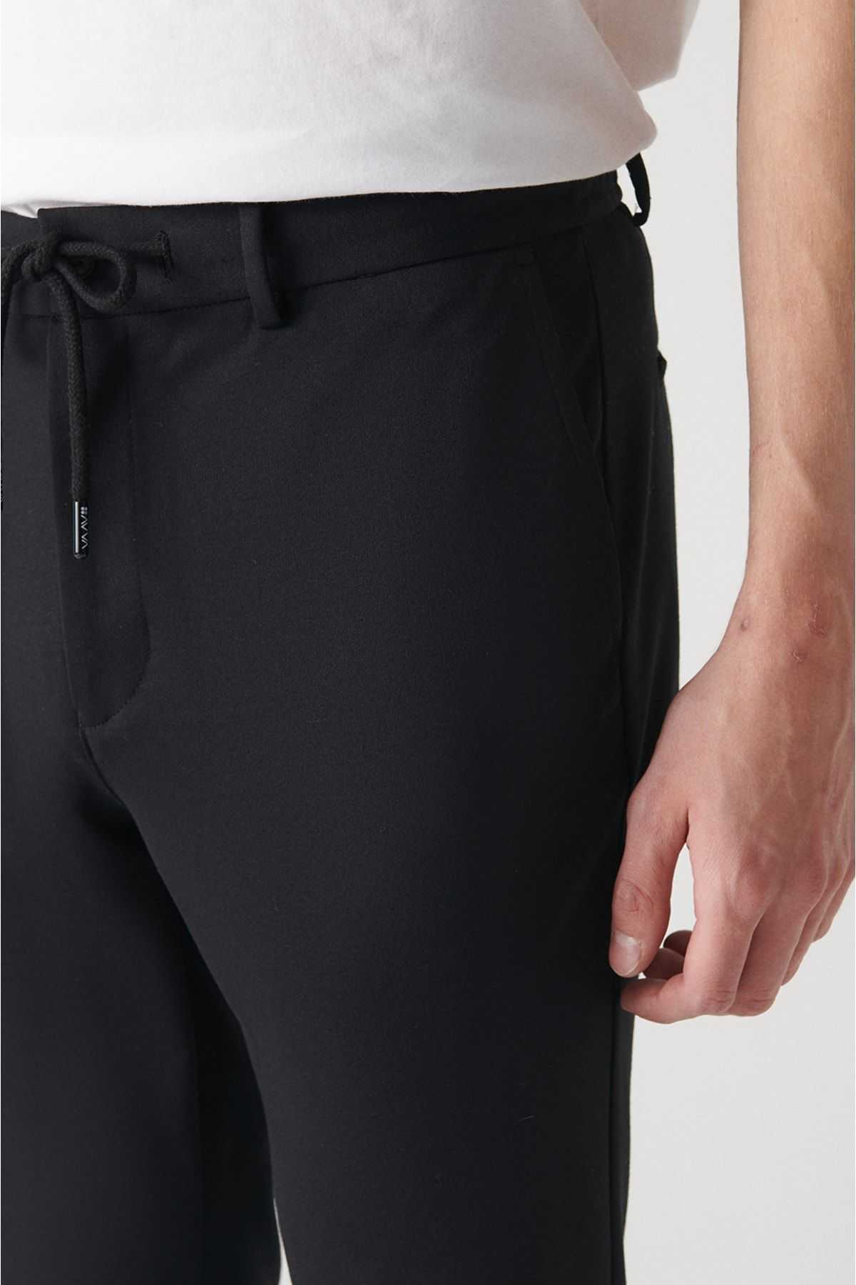 شلوار مردانه مشکی کشدار کمربند با تناسب ریلکس و مناسب گاه به گاه