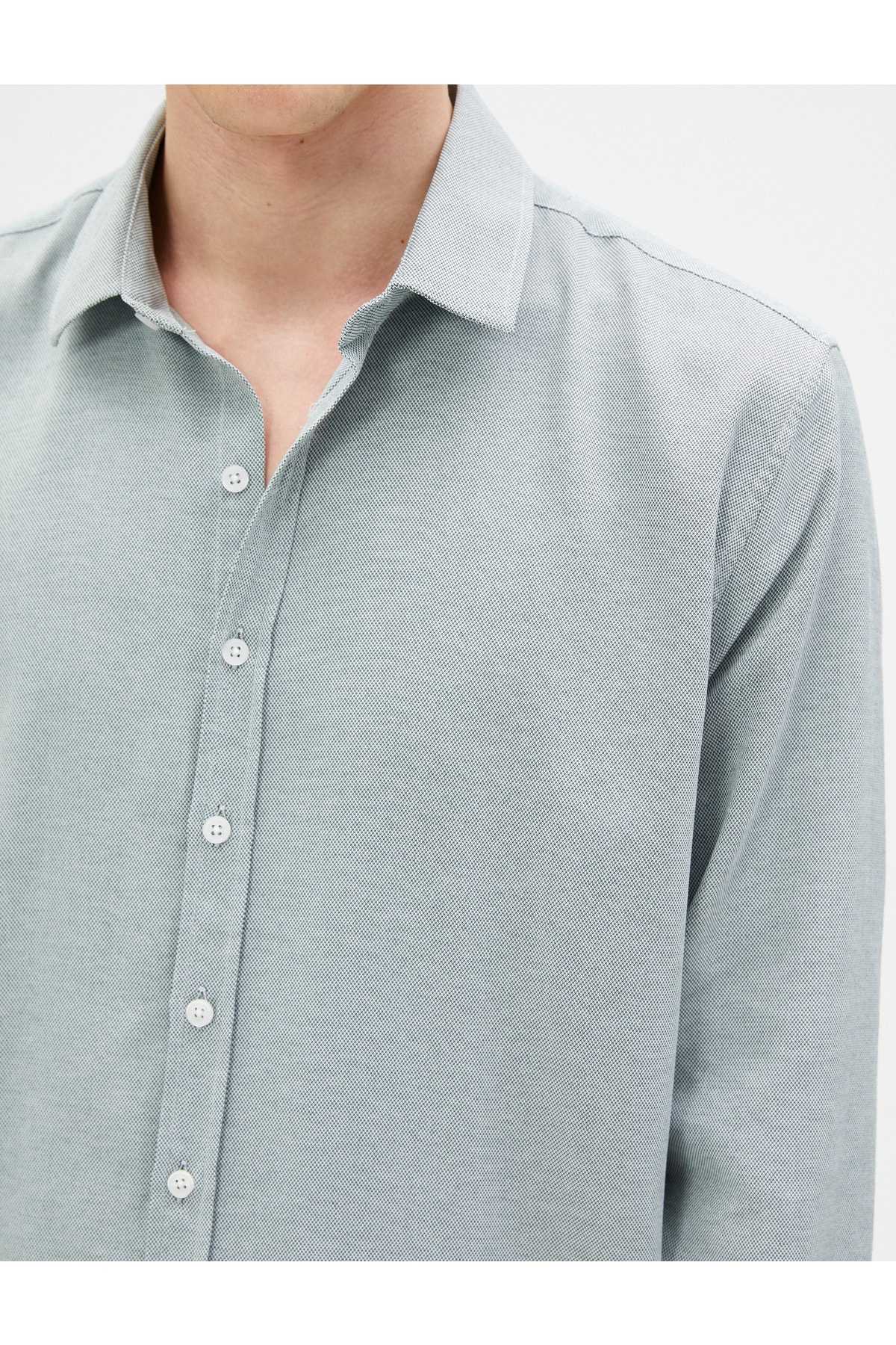 پیراهن پایه کلاسیک یقه آستین بلند دکمه دار غیر آهنی