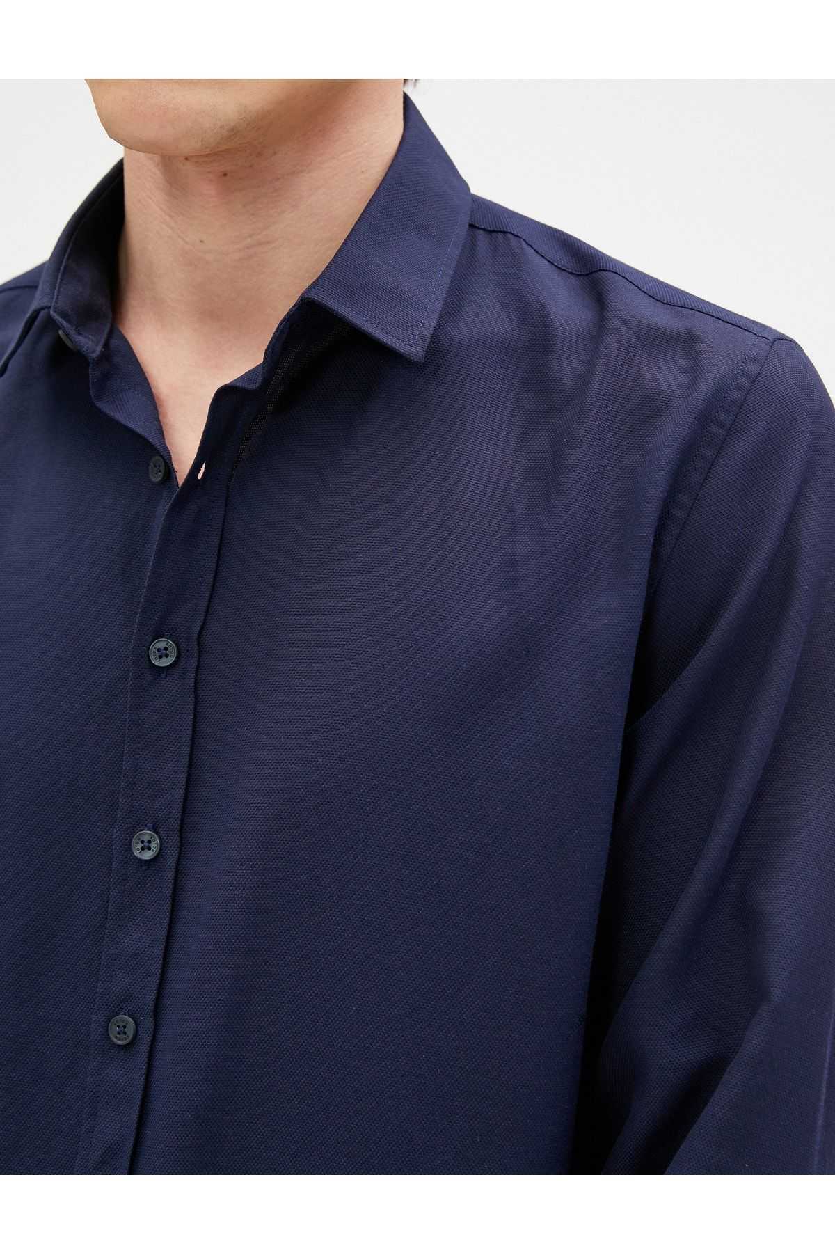 پیراهن پایه کلاسیک یقه آستین بلند دکمه دار غیر آهنی