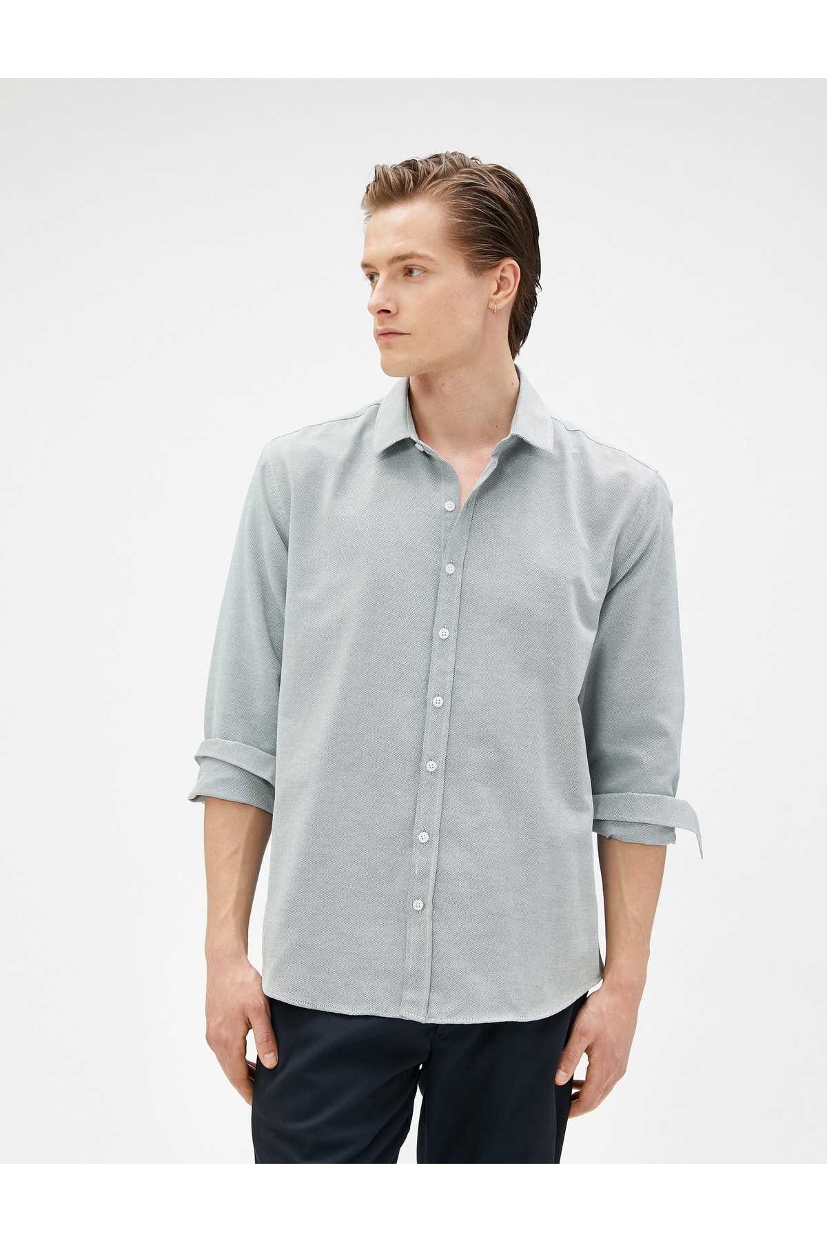 پیراهن پایه کلاسیک یقه آستین بلند دکمه دار غیر آهنی