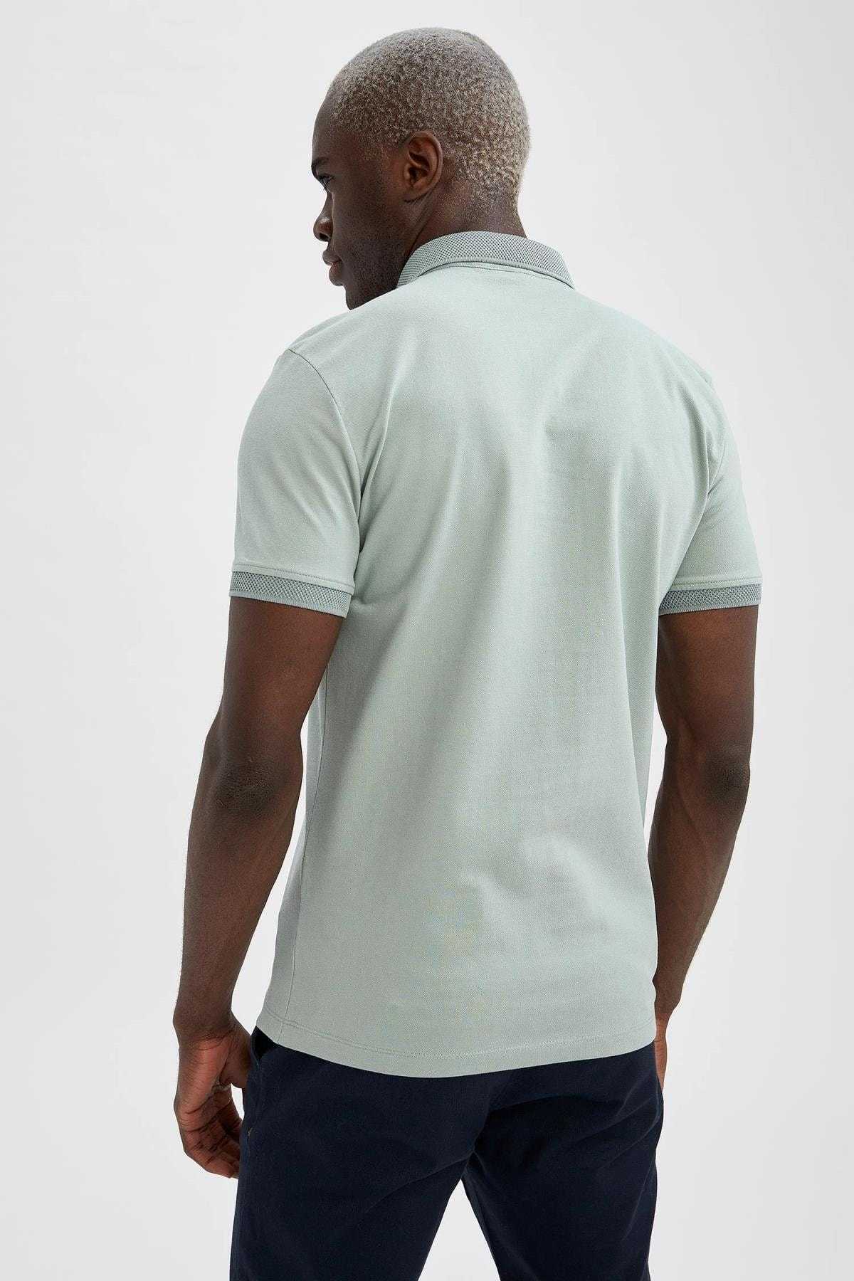 تیشرت نخی آستین کوتاه با یقه پولو باریک