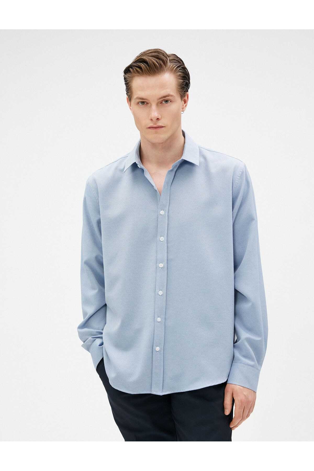 پیراهن پایه کلاسیک یقه آستین بلند دکمه دار غیر آهنی