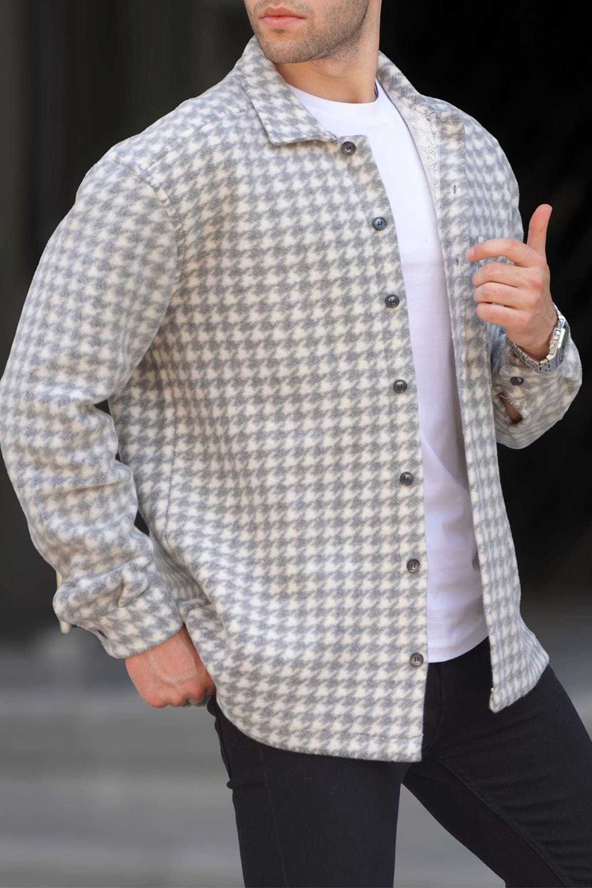 پیراهن چوب بری مردانه طرح دار آنتراسیت