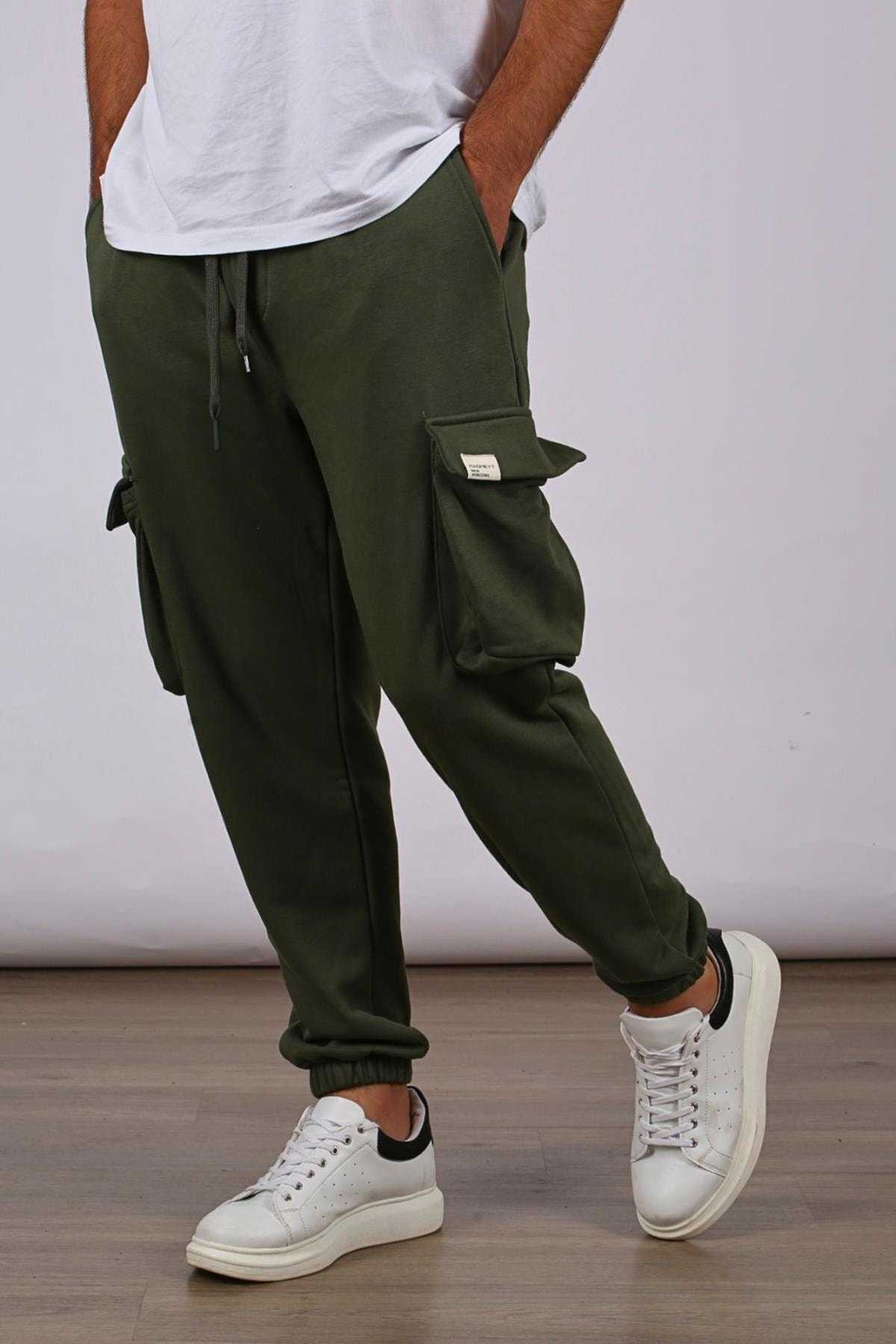 شلوار گرمکن مردانه جیبی باری کشدار خاکستری