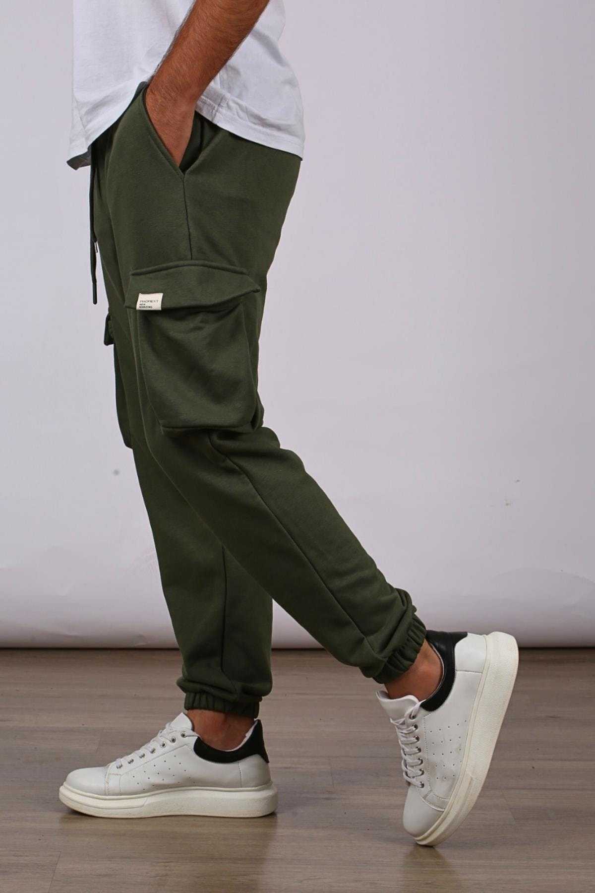 شلوار گرمکن مردانه جیبی باری کشدار خاکستری