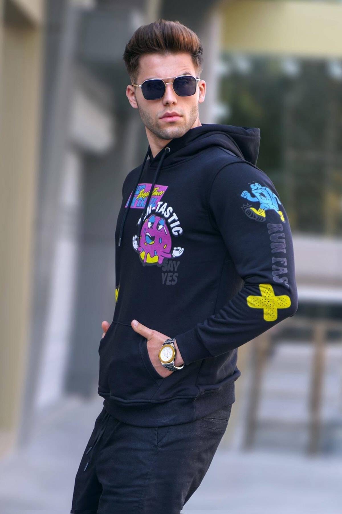 سویشرت هودی با چاپ خاکستری رنگ شده