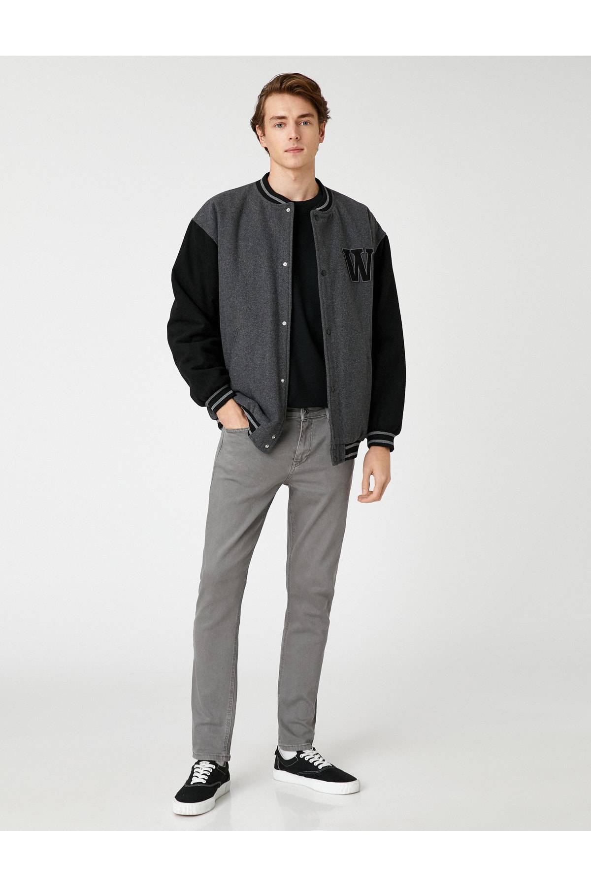 شلوار بافت پایه با جزئیات دکمه، 5 جیب