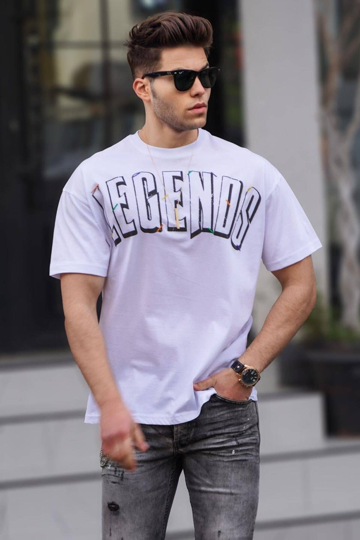 تیشرت سایز بزرگ خاکستری چاپ شده