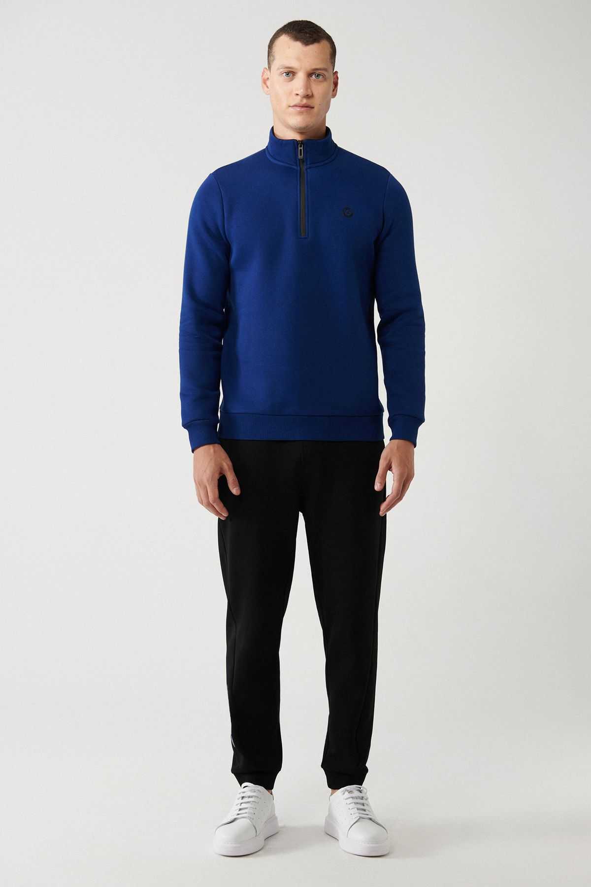 سویشرت یونیسکس یقه ای مشکی زیپ دار 3 نخی