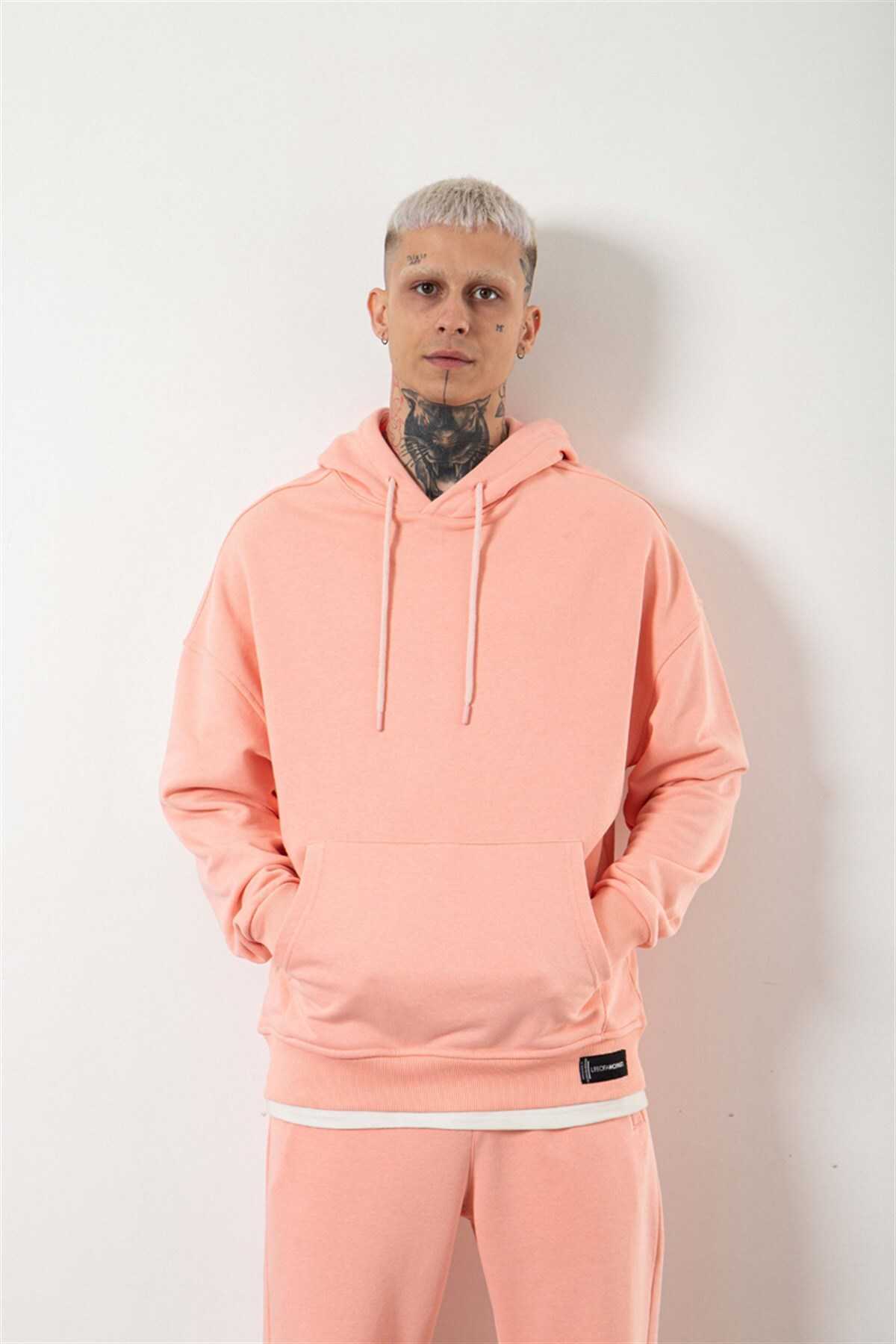 سویشرت مردانه پودری غیرقرمز اورسایز پایه تیره