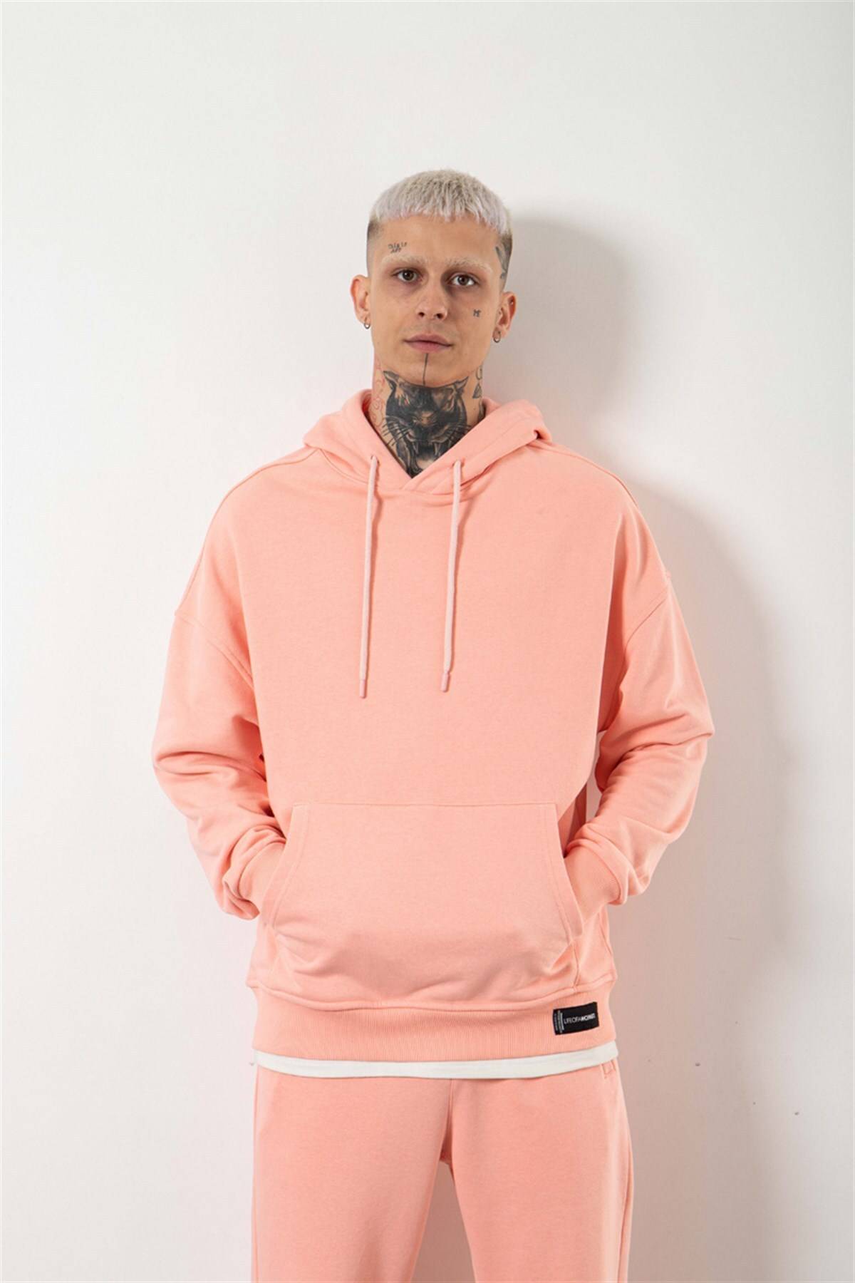 سویشرت مردانه پودری غیرقرمز اورسایز پایه تیره