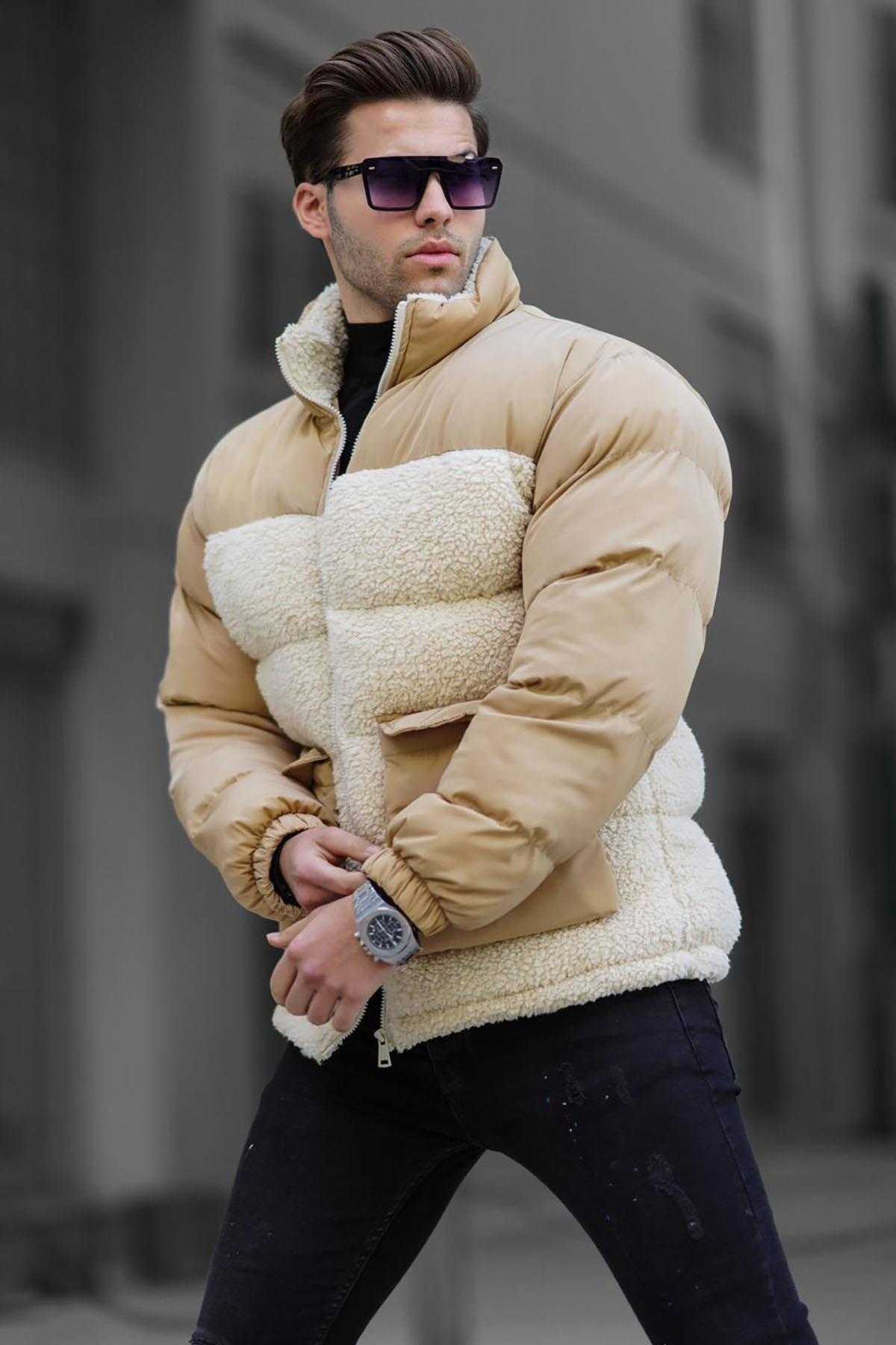 کت تورم مرد یقه قائم بژ