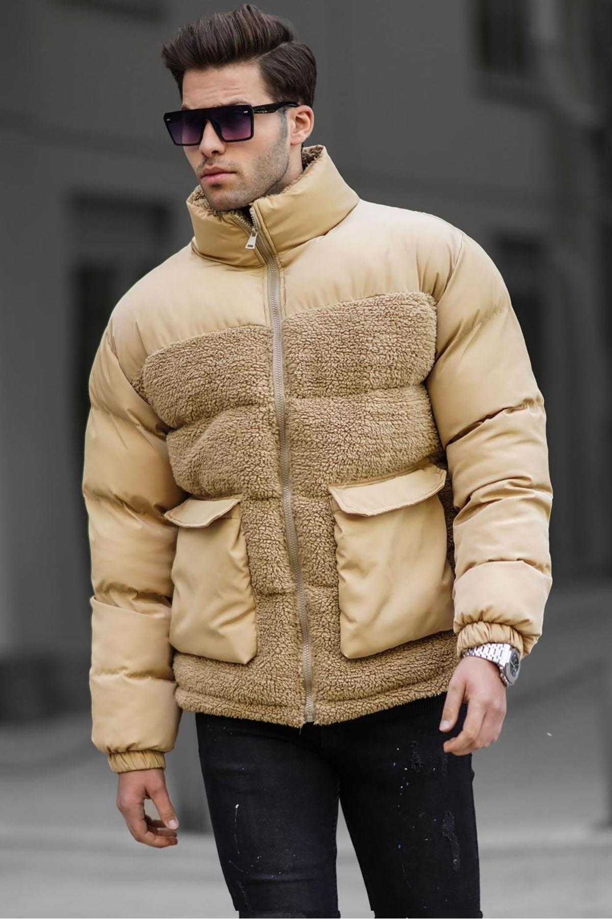 کت تورم مرد یقه قائم بژ