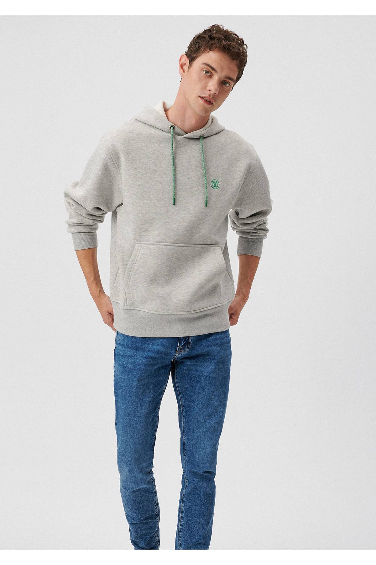 سویشرت سرپوش نارنجی لوگو دوزی شده -70481