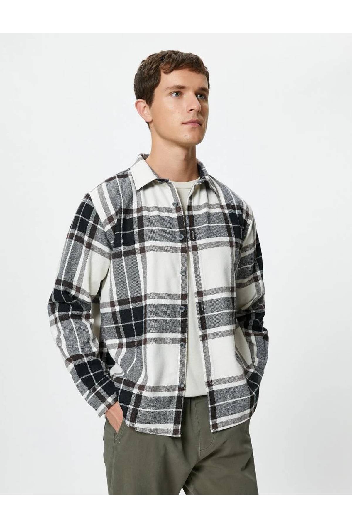 پیراهن یقه کلاسیک دکمه دار آستین بلند