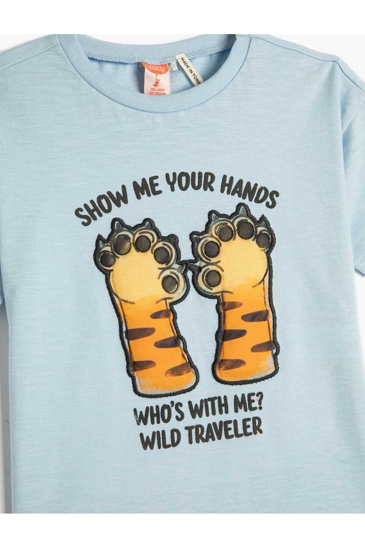 تیشرت آستین کوتاه یقه خدمه چاپ شده نخی