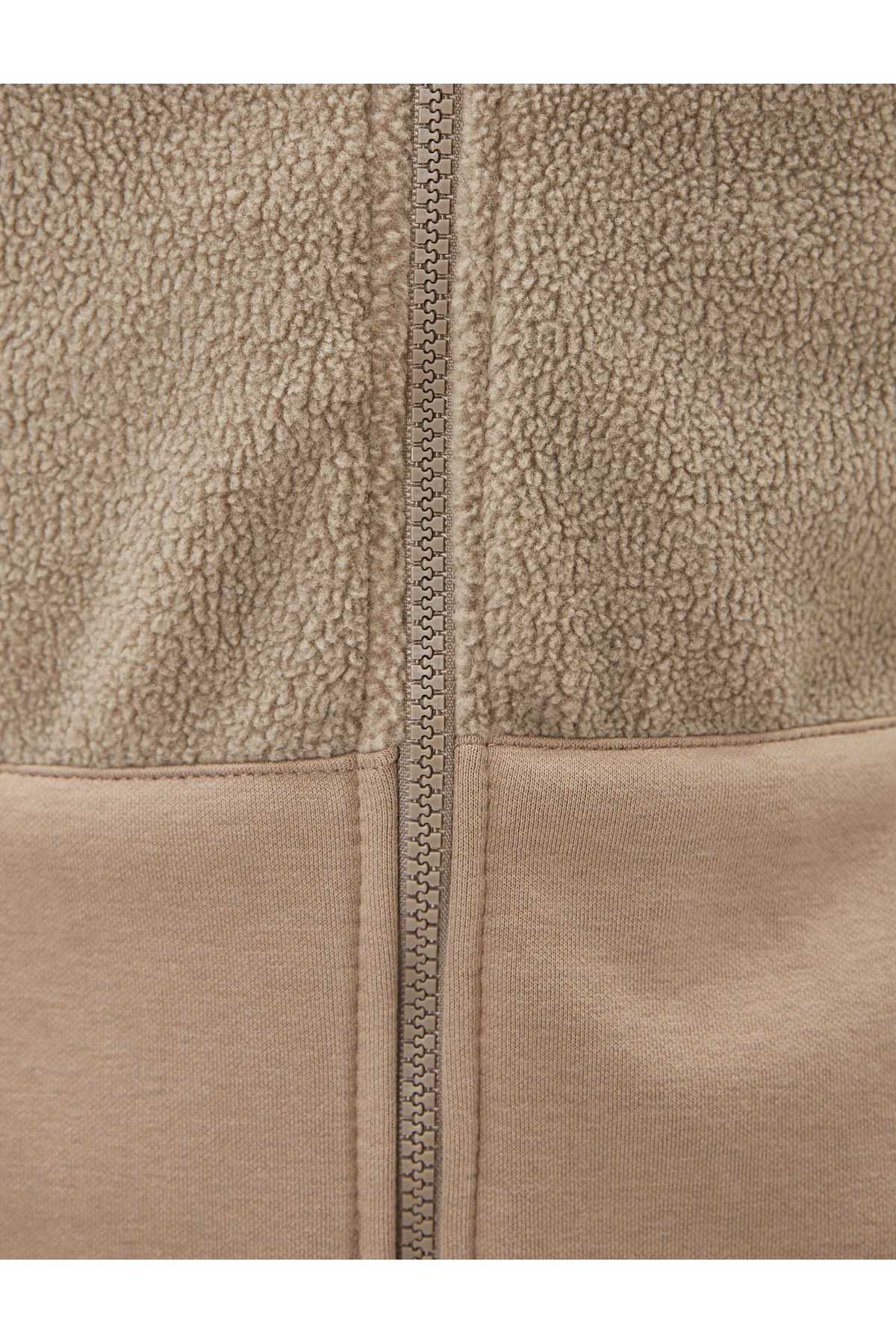 ژاکت مخمل دار یقه زیپ دار جیبی کانگورو