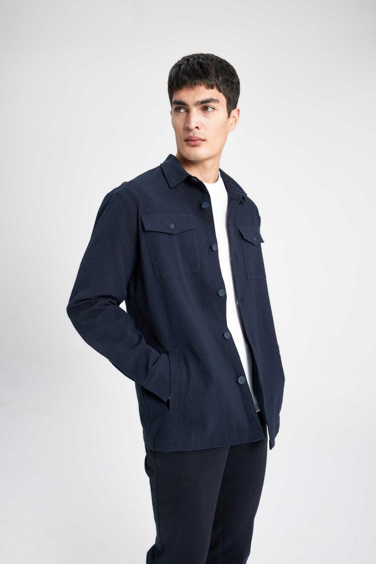 پیراهن بافت دار یقه چوگان با تناسب معمولی