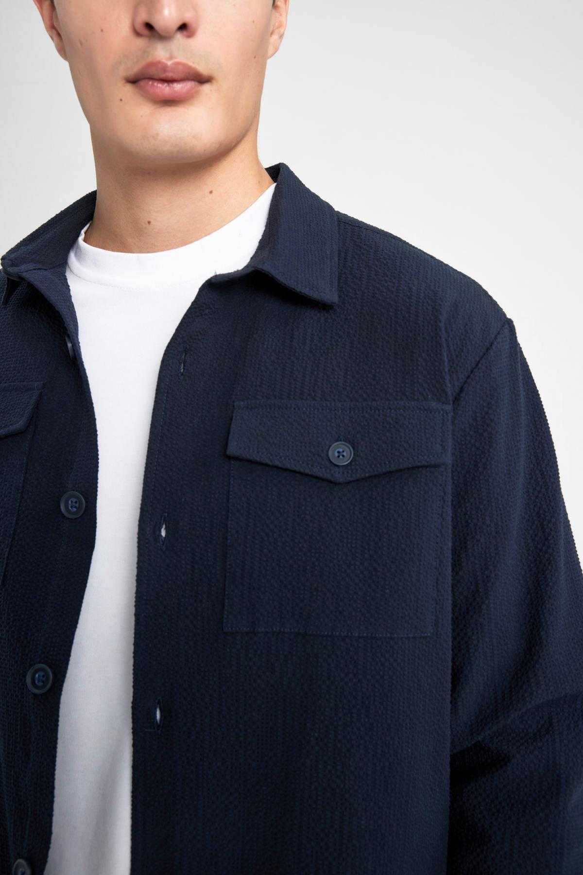 پیراهن بافت دار یقه چوگان با تناسب معمولی