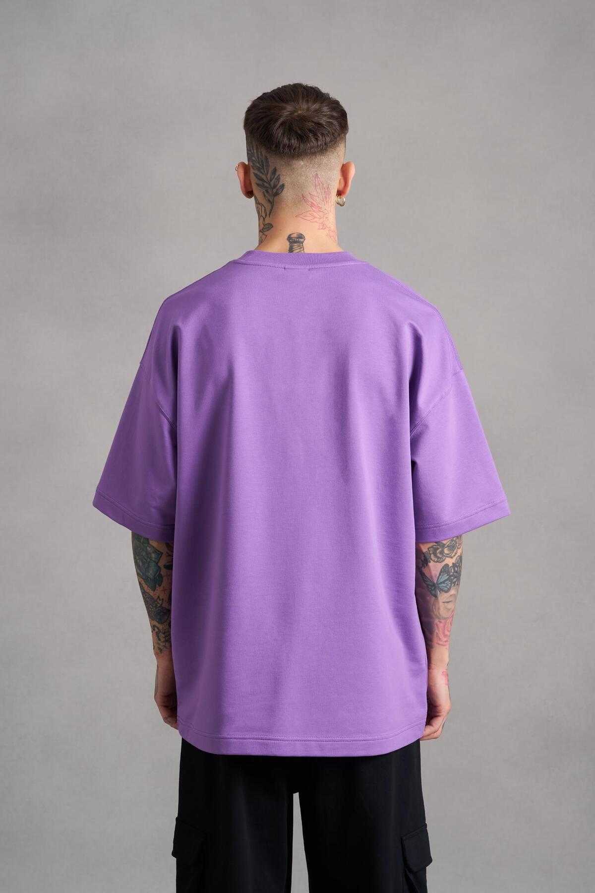 تیشرت مردانه بنفش چاپ شده Mch Mahhong